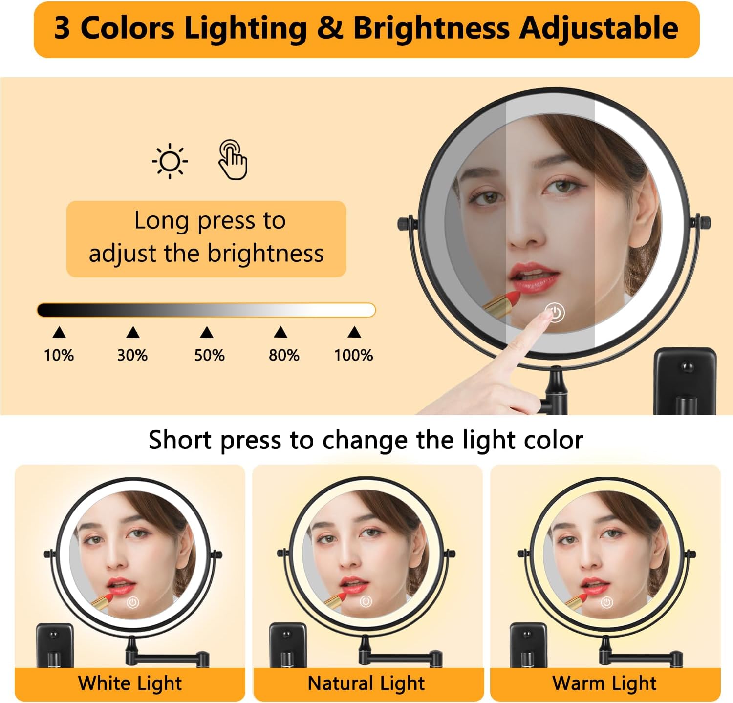 Decluttr Heavy Duty Light Emitting 8-Inch Rechargeable Mirror