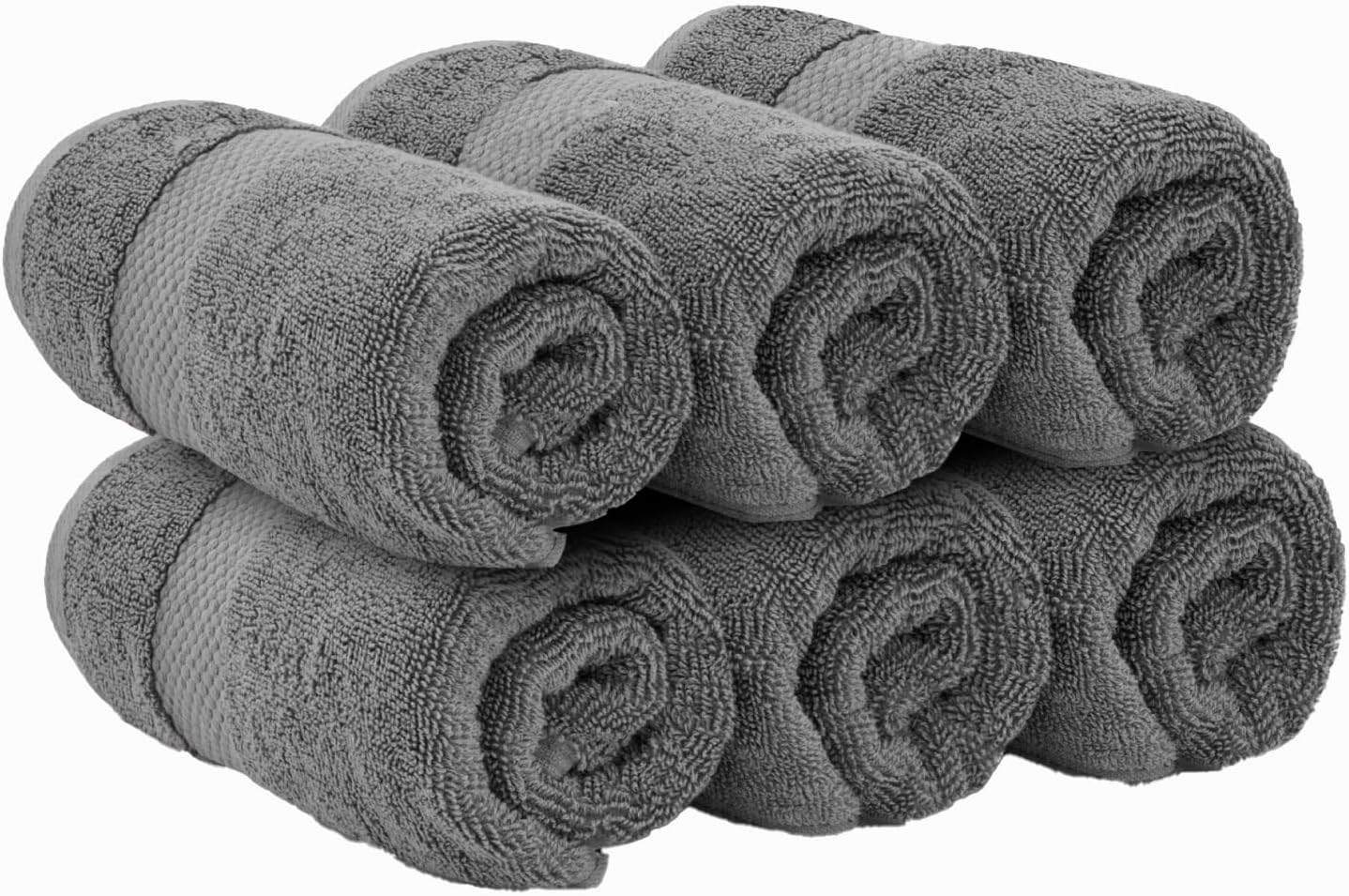 Luxury Hand Towels Egyptian Cotton 16x30 Set of 6 Dark Gray