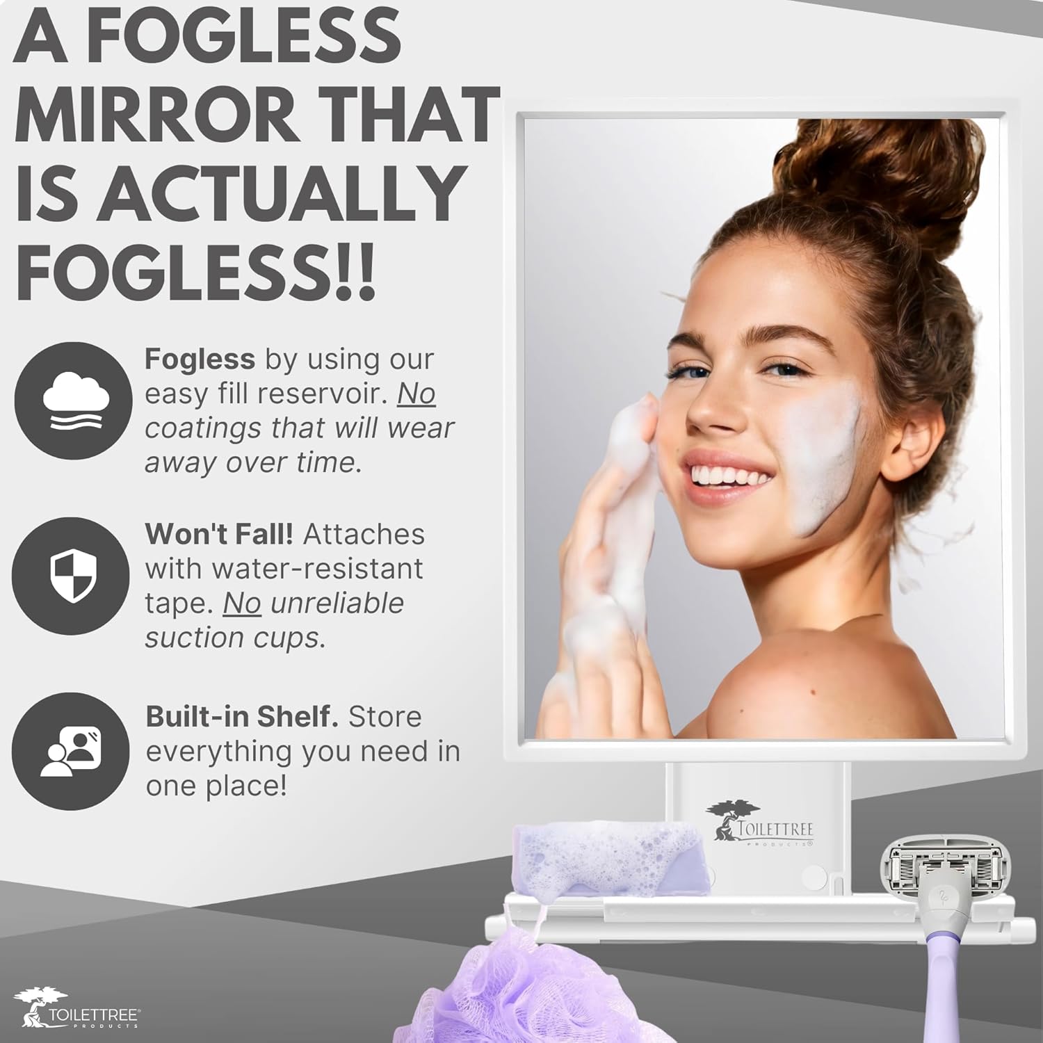 Fogless Shower Mirror with Squeegee Adjustable for Shaving and Makeup