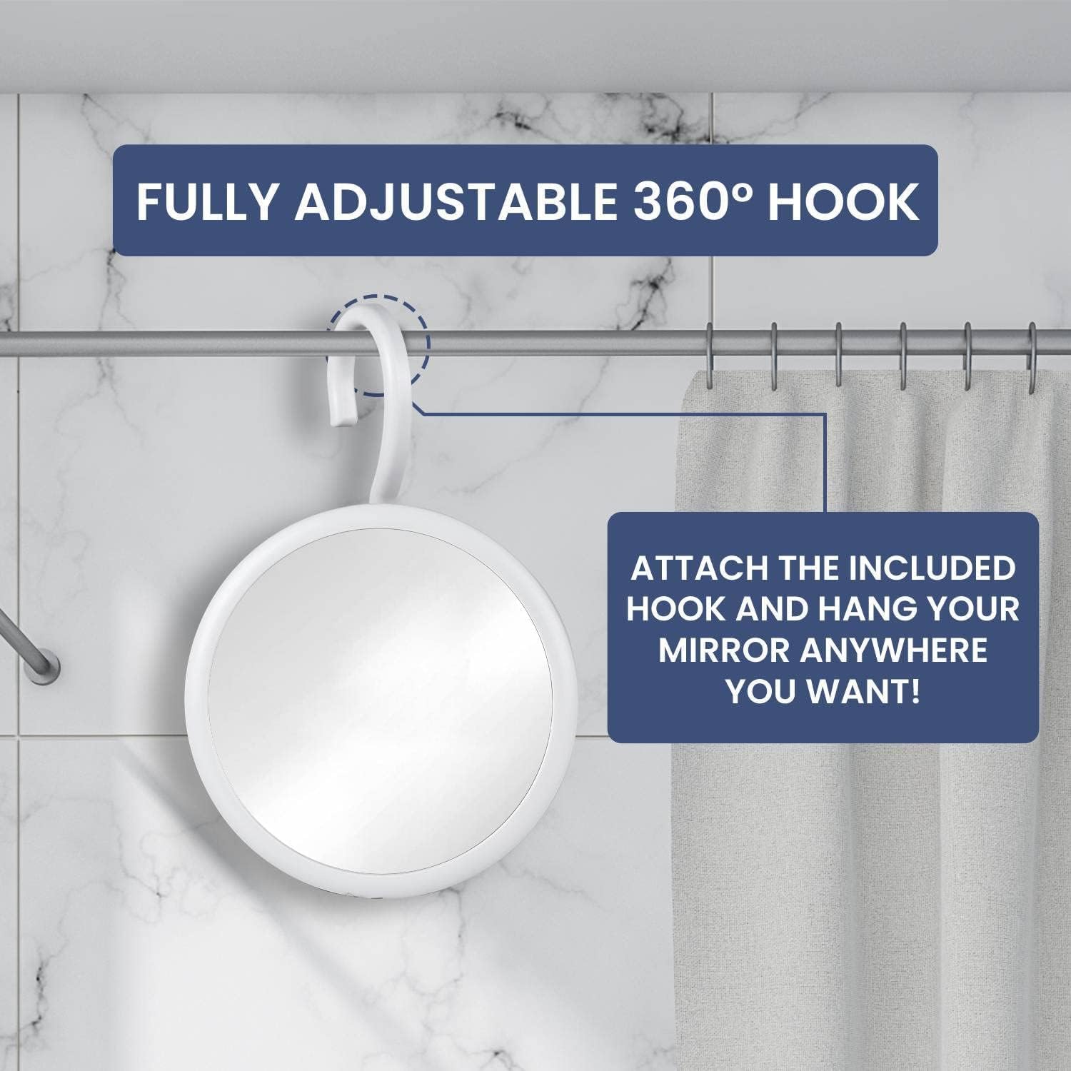 Mirrorvana Hanging Round Shower Shaving Mirror with 360 Swivel Hook Design