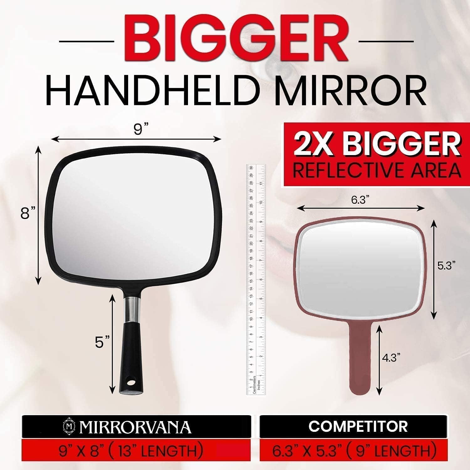 Professional Hand Mirror Large Comfortable Handle 9x13-inch Black