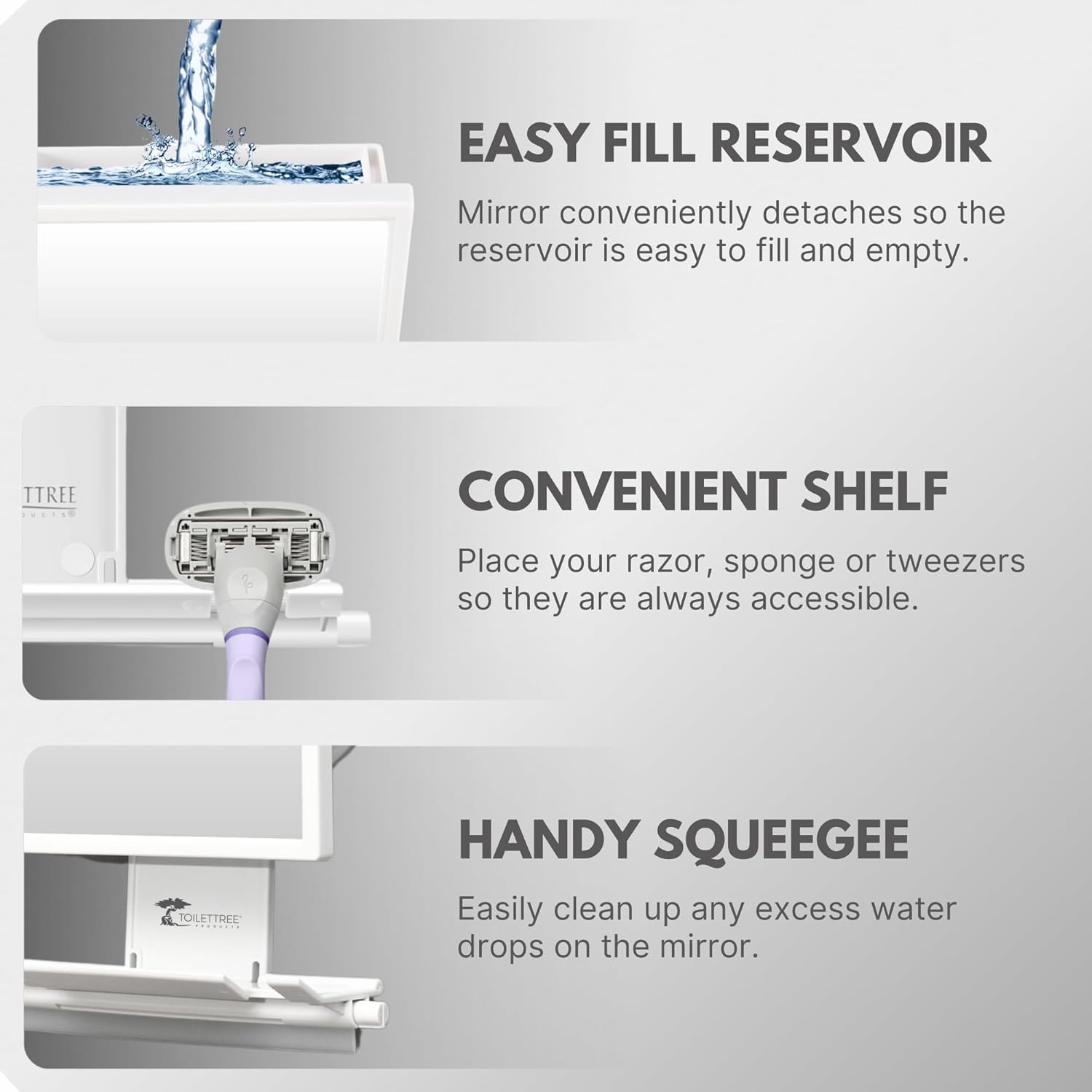 Fogless Shower Mirror with Squeegee Adjustable for Shaving and Makeup
