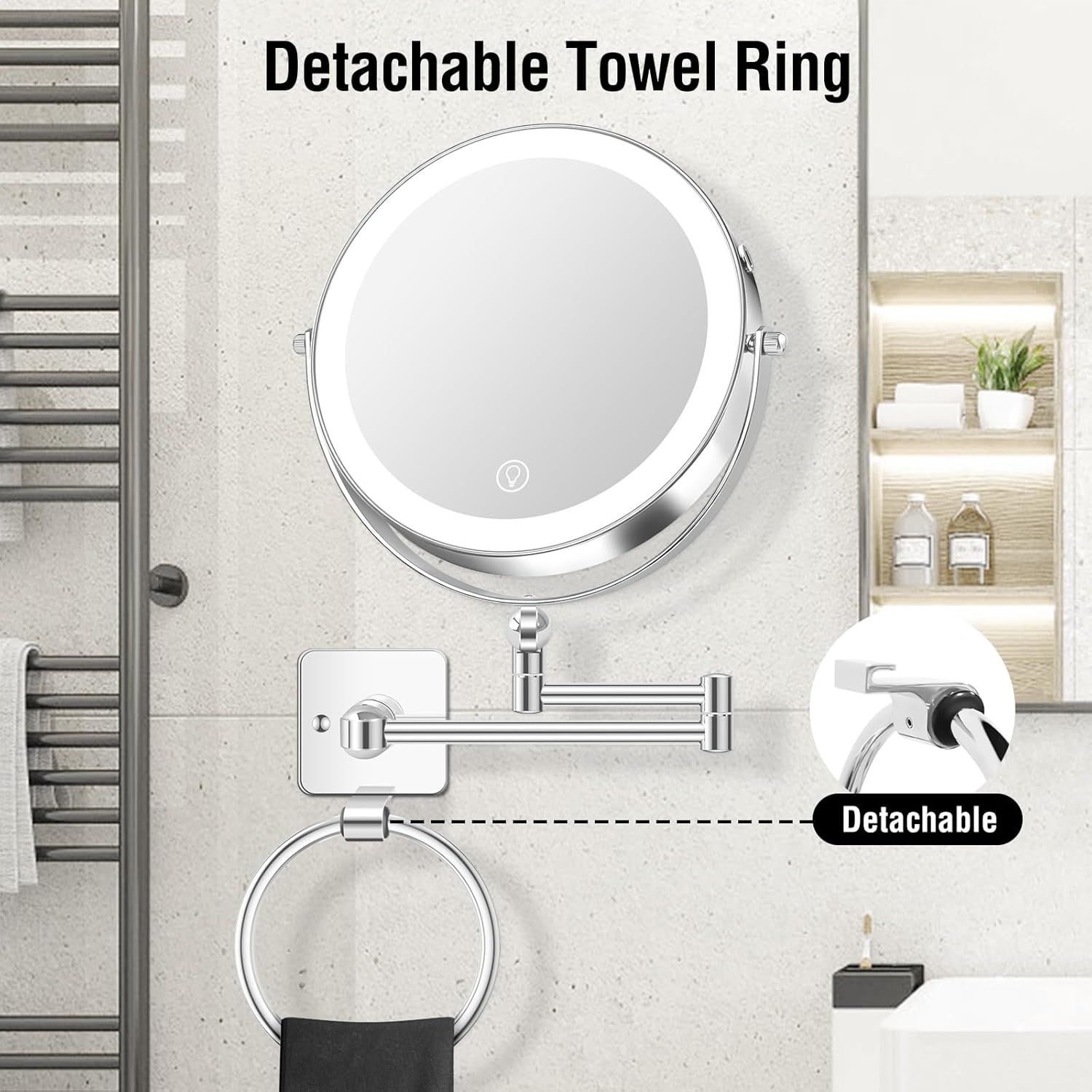 Wall-Mounted 360-Degree Adjustable Makeup Mirror