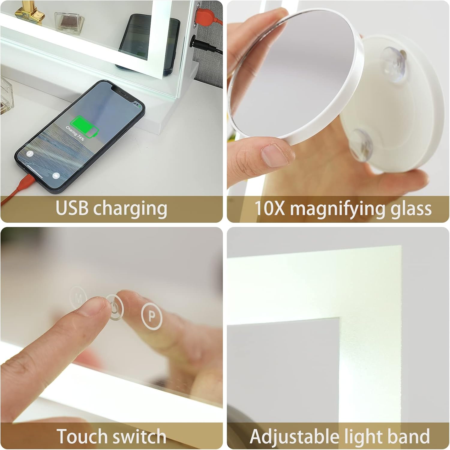 Sucedey 23x18 Inch Makeup Mirror with Lights and USB Charging