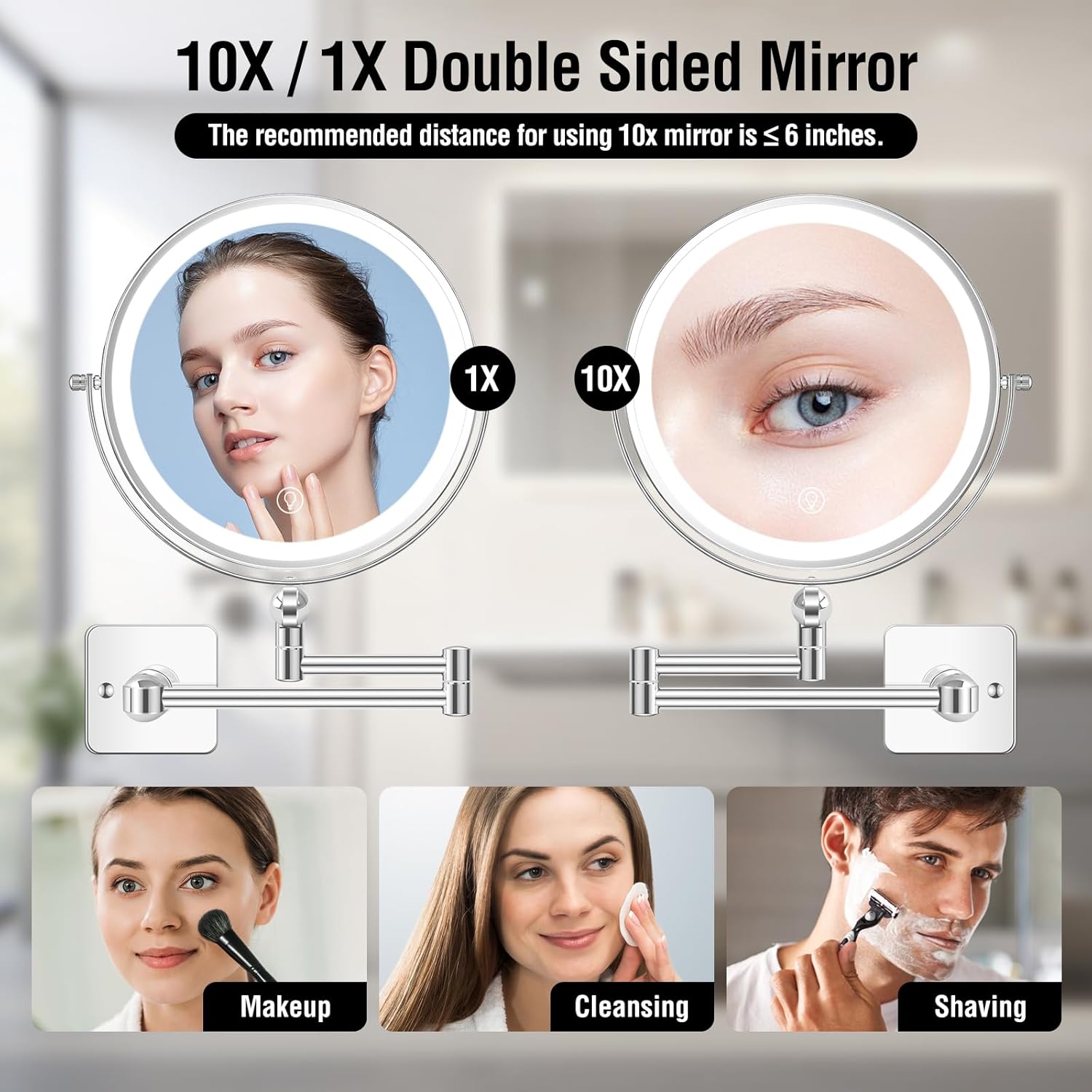 Wall-Mounted 360-Degree Adjustable Makeup Mirror