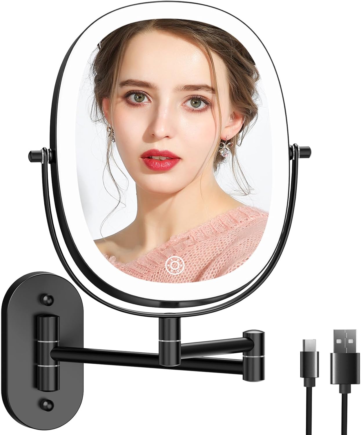 FUNTOUCH Rechargeable Wall-Mounted Lighted Makeup Vanity Mirror