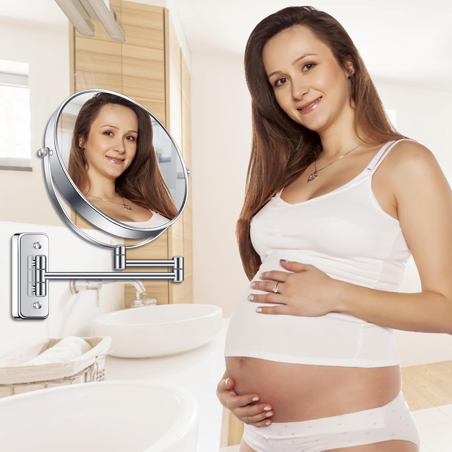 8 Wall Mounted Magnifying Mirror for MakeUp Grooming in Chrom