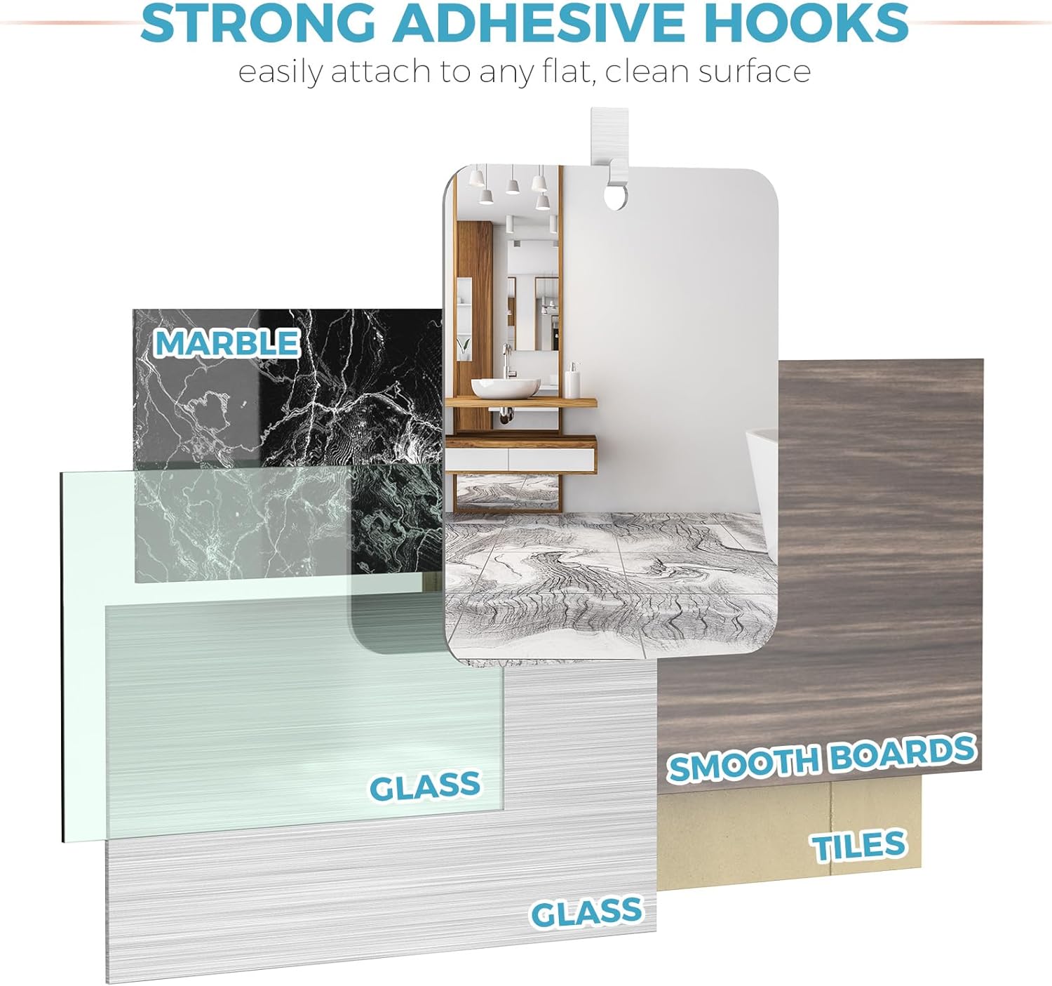 Fogless Shower Mirror with Adhesive Hooks