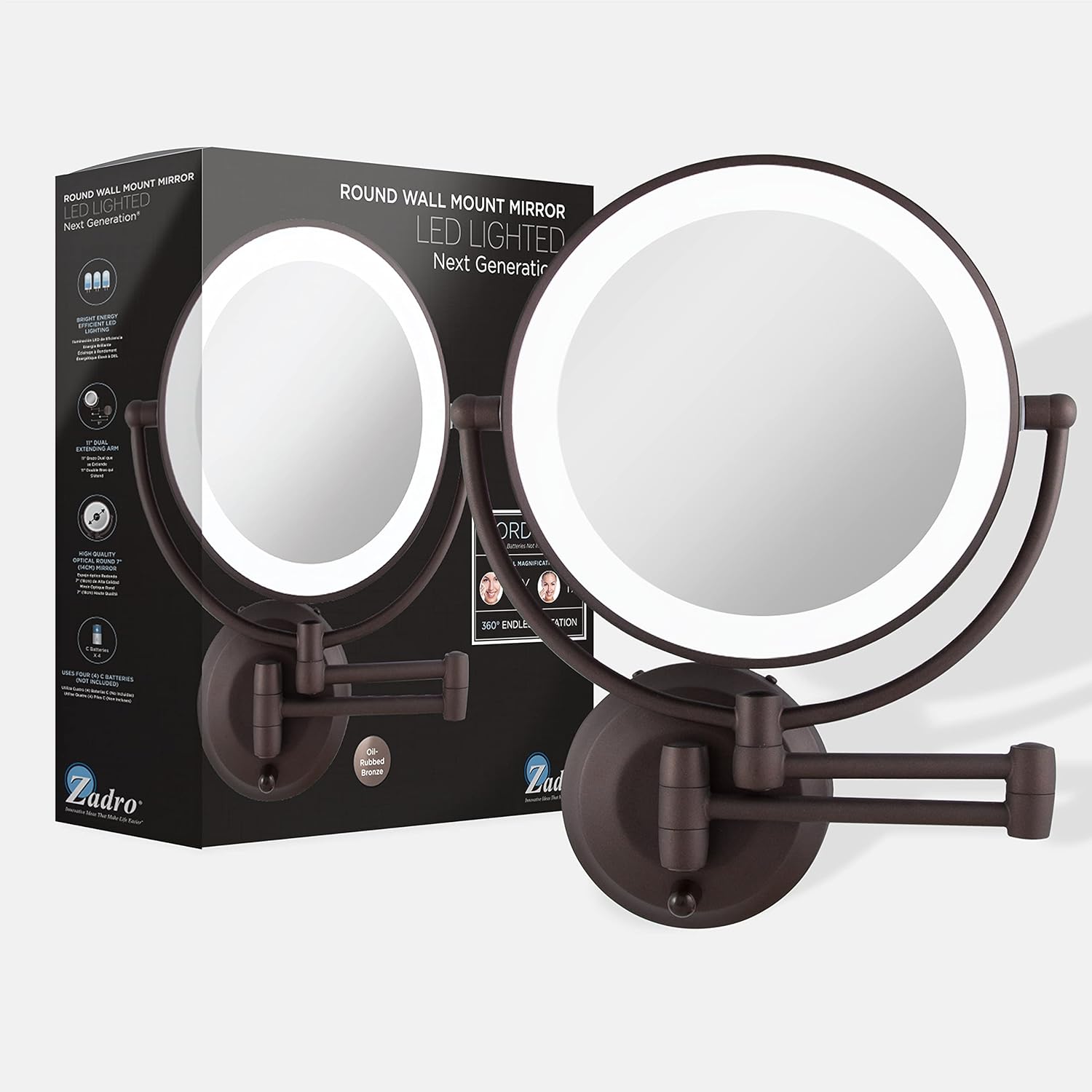 Zadro 11 LED Wall-Mounted Makeup Mirror with Shaving Function
