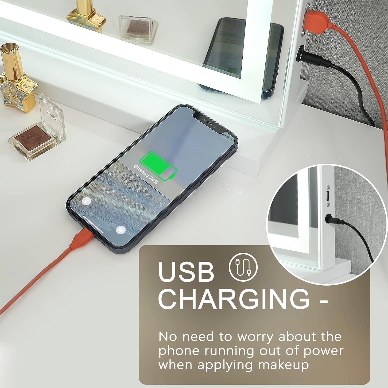 Sucedey 23x18 Inch Makeup Mirror with Lights and USB Charging