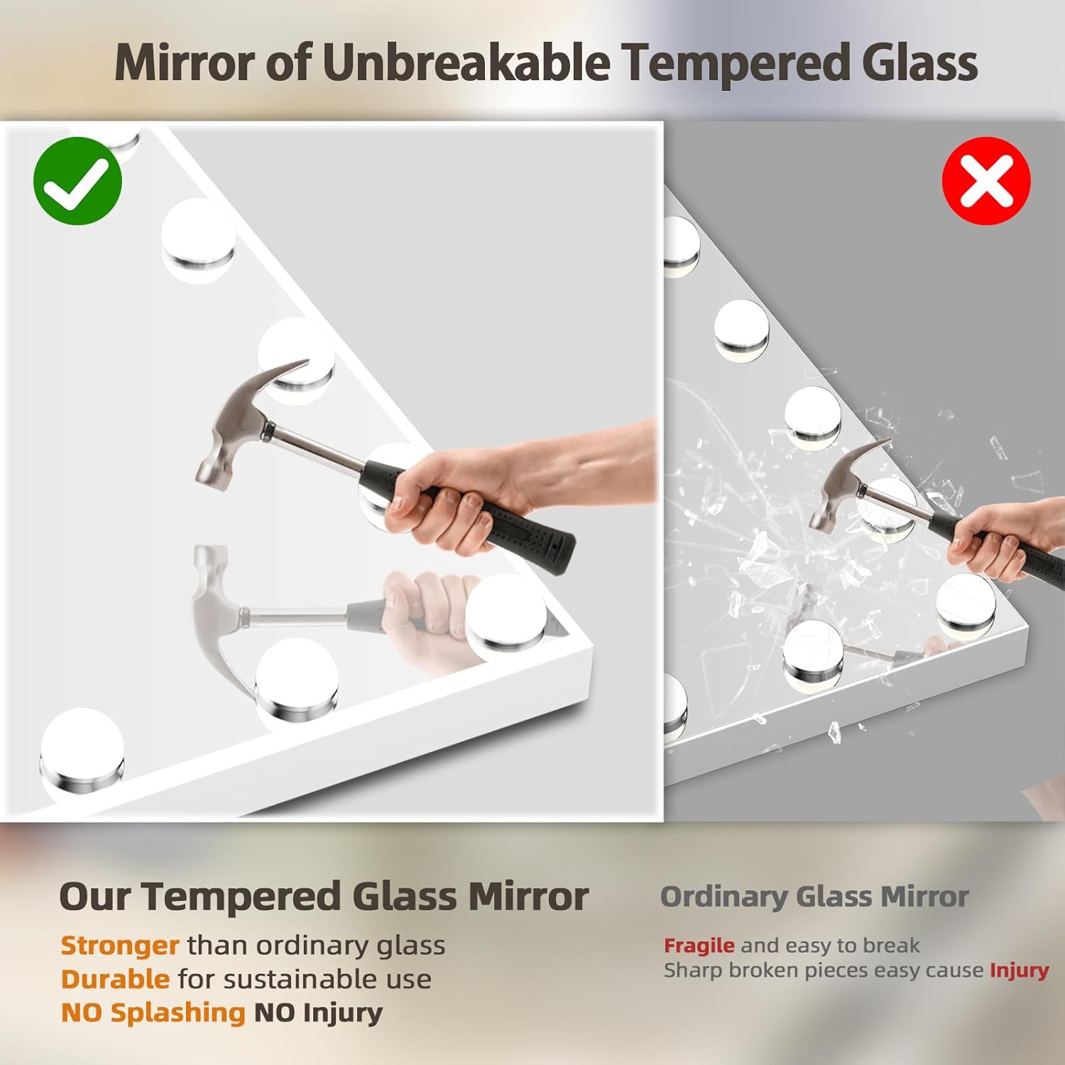 FENCHILIN Vanity Mirror With 15 Dimmable LED Lights 10x Magnifier