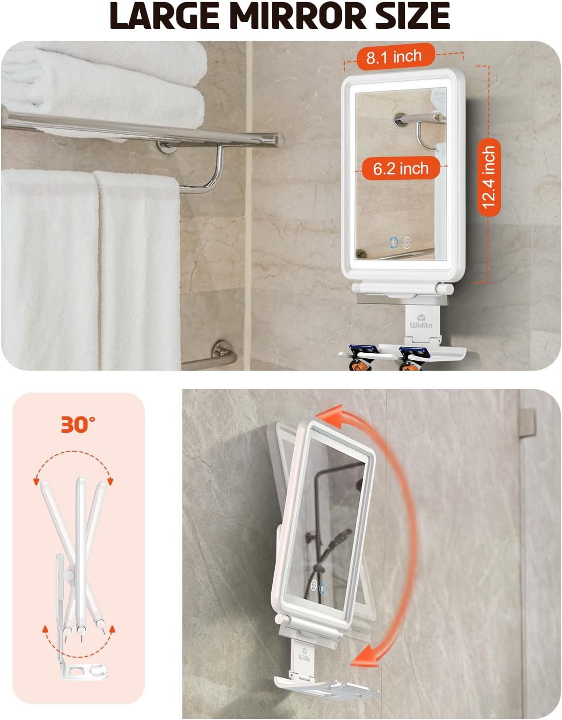 Fogless Shaving Mirror with Heating Lights