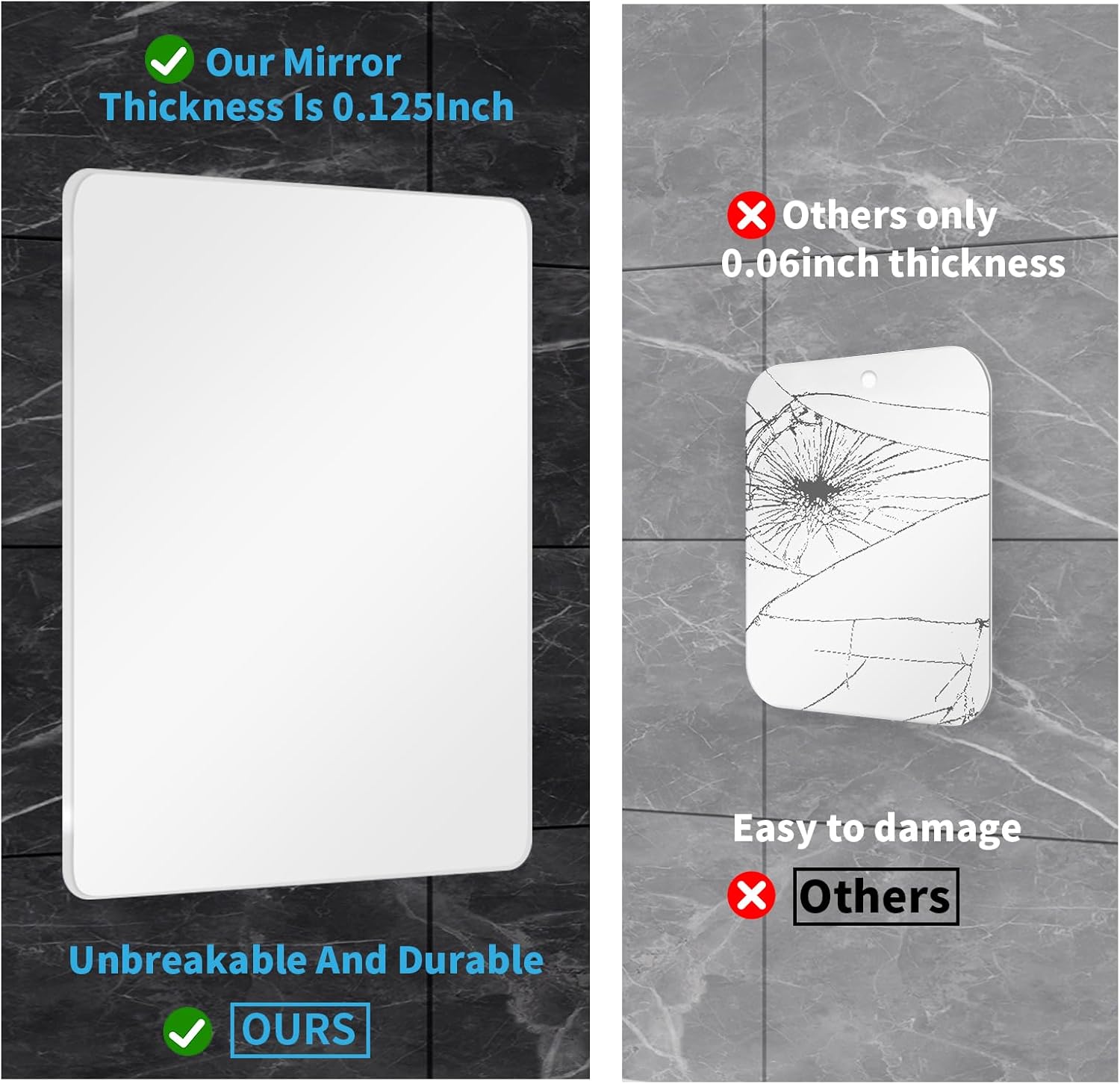 EUAIAJ Shaving Grooming Mirror 103x79in Frosted Easy Install