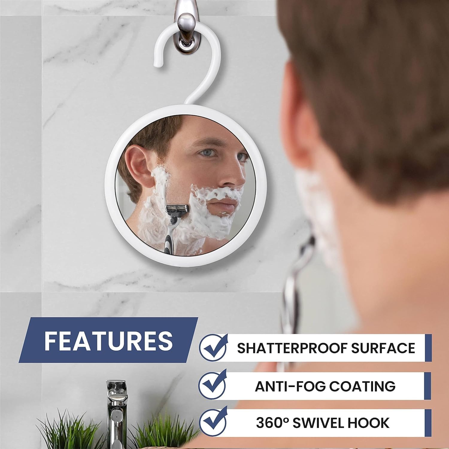 Mirrorvana Hanging Round Shower Shaving Mirror with 360 Swivel Hook Design