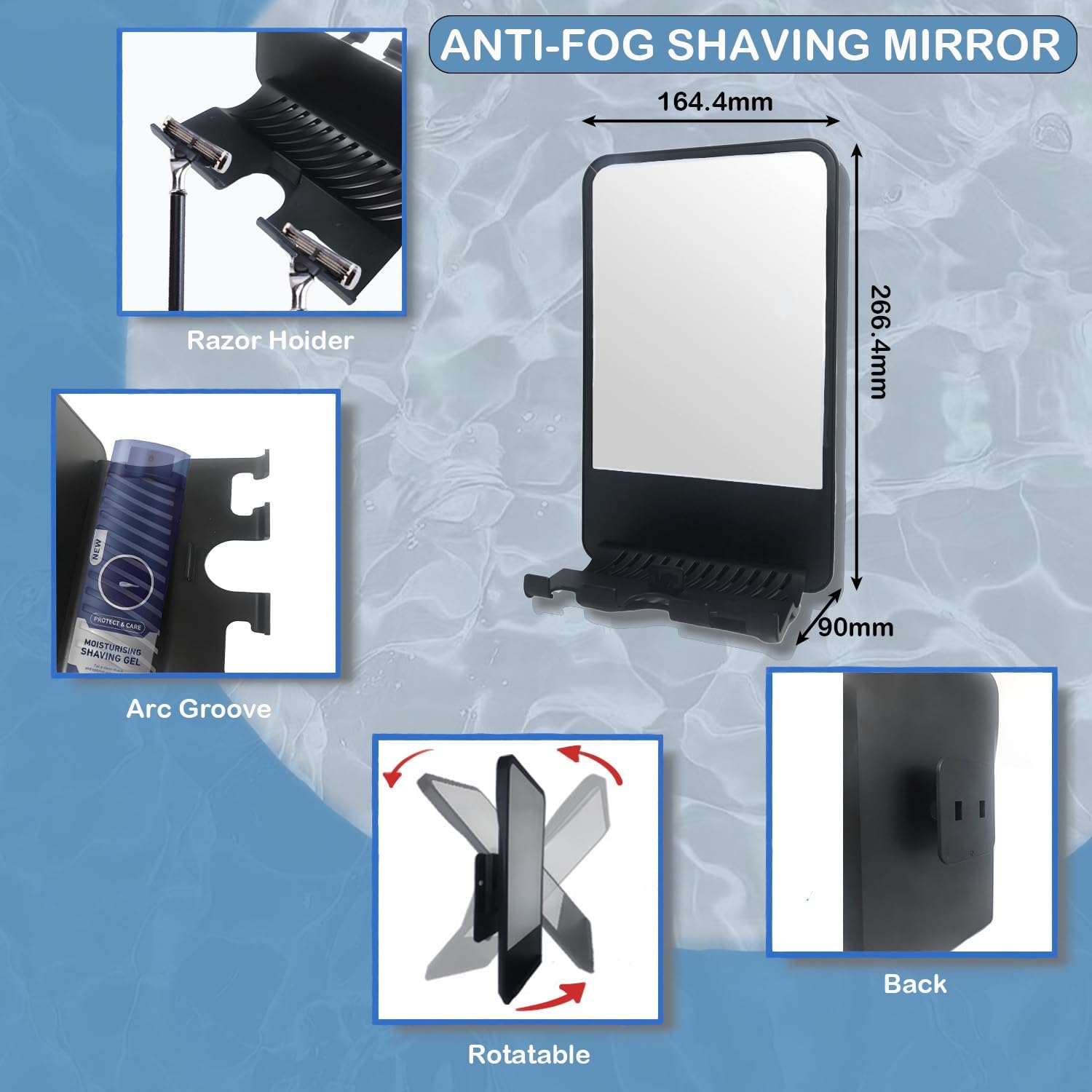 Fogless Shower Mirror with Storage