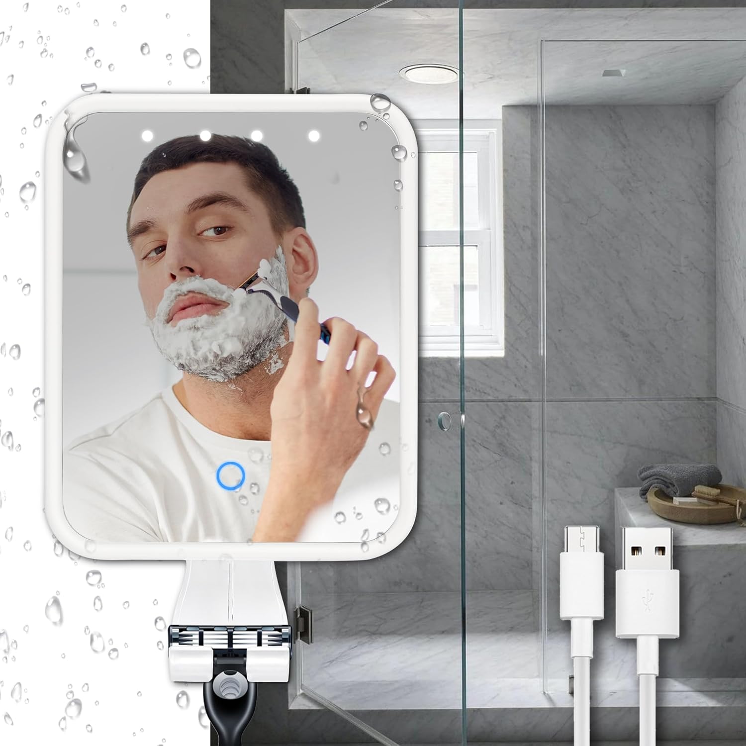Fandenoni Heated Shower Mirror - Anti-Fog Rechargeable LED Shaving Mirror