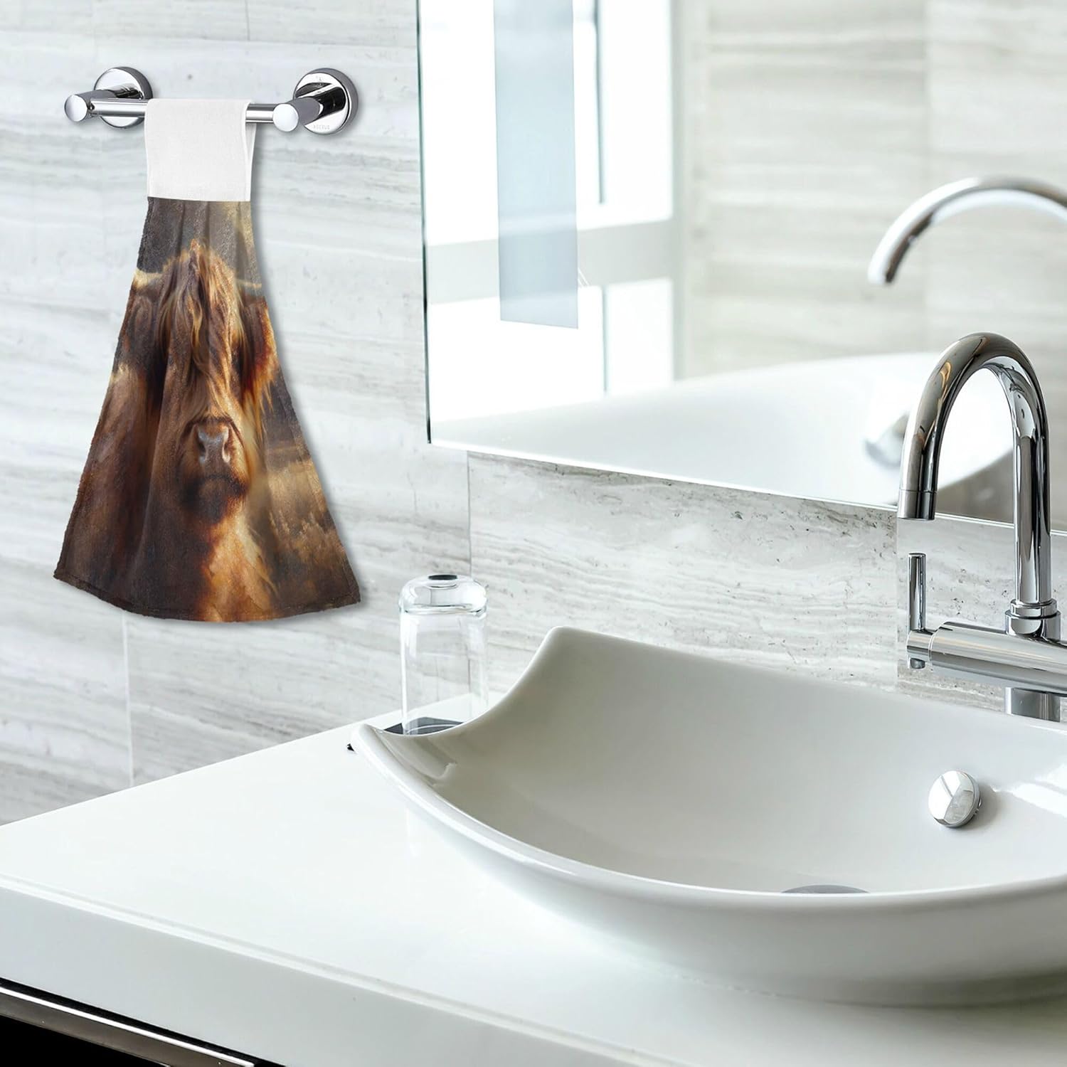 Highland Cow Brown Kitchen Hand Towels