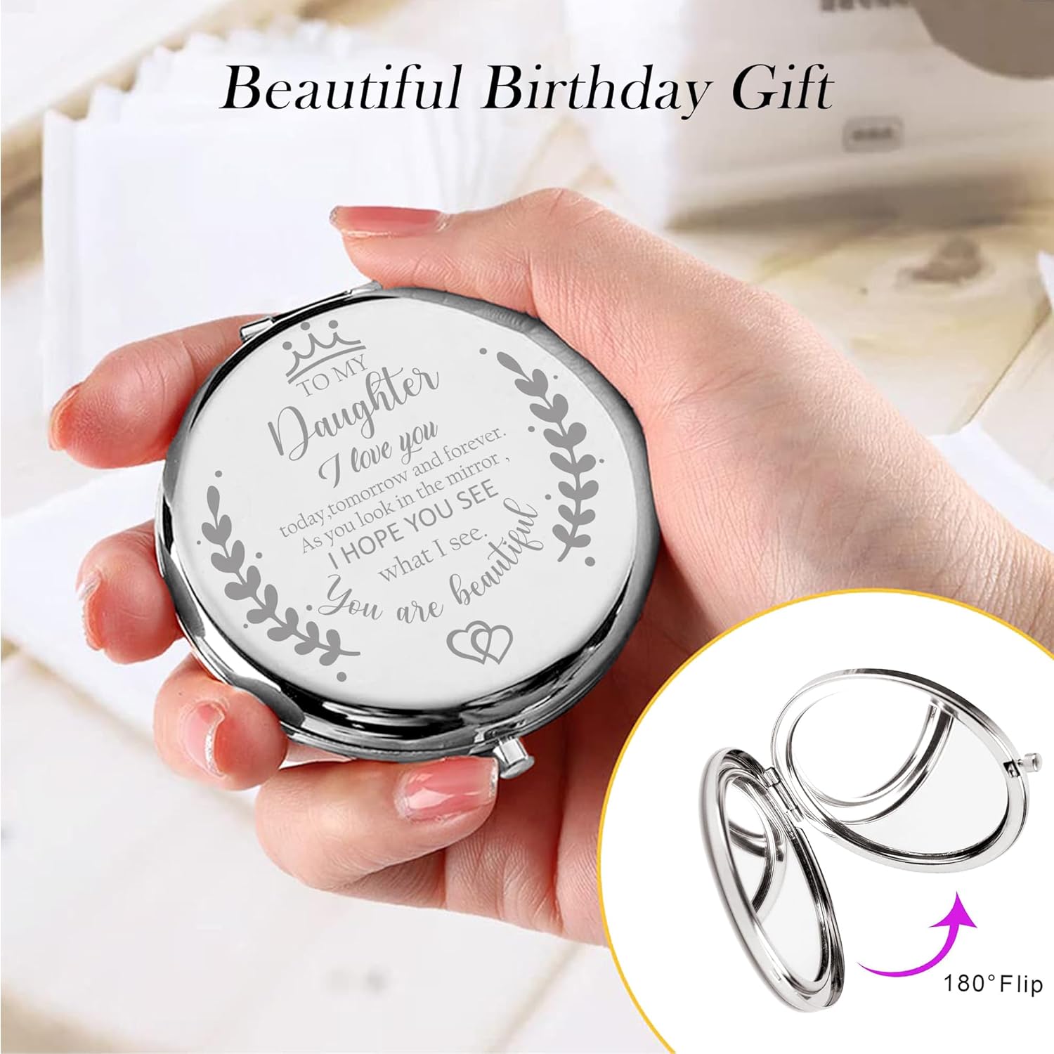 Soulpetals Daughter Compact Mirror Engraved Makeup Mirror for Daughter Perfect for Momsgift