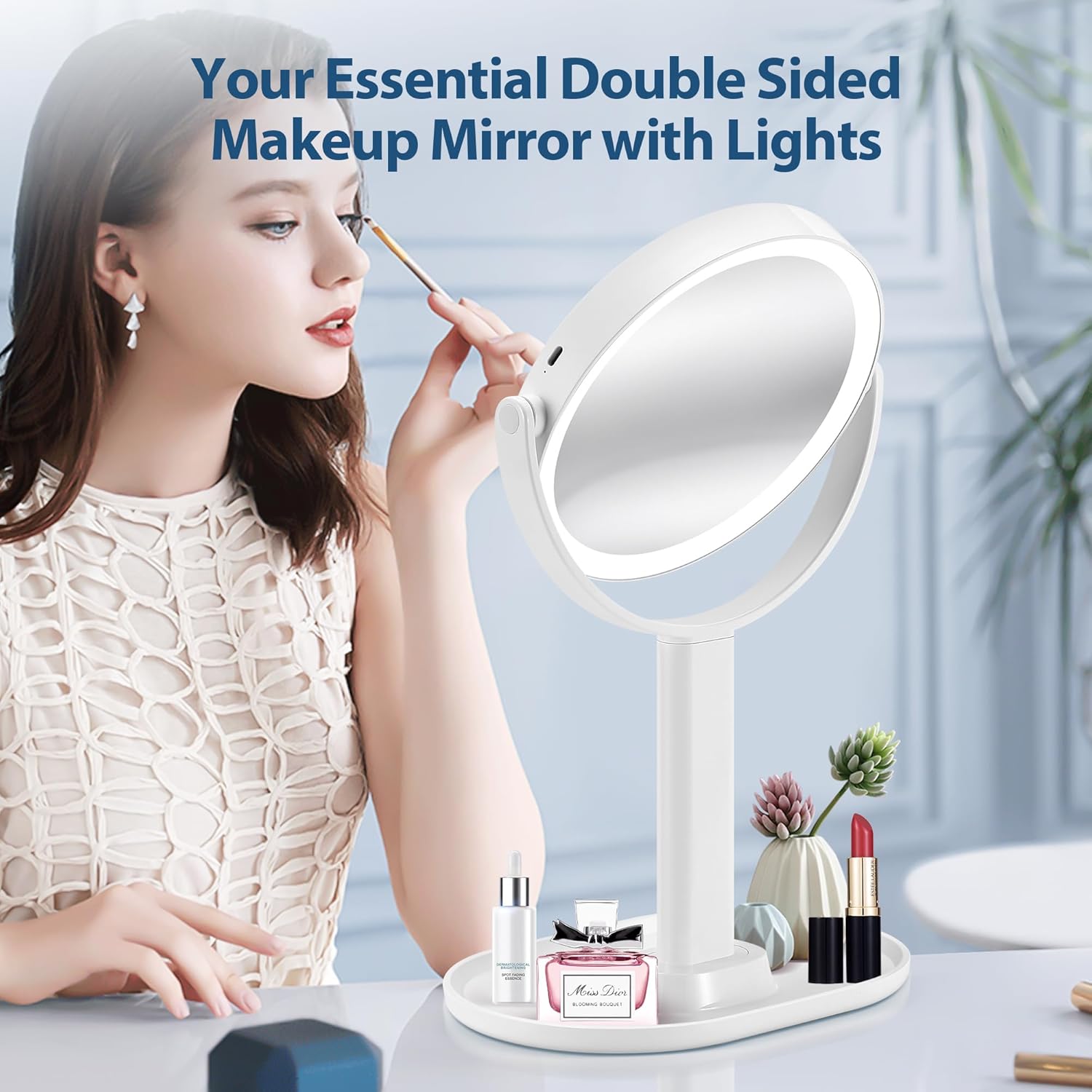 MIYADIVA Double-Sided Makeup Mirror with LED Lights
