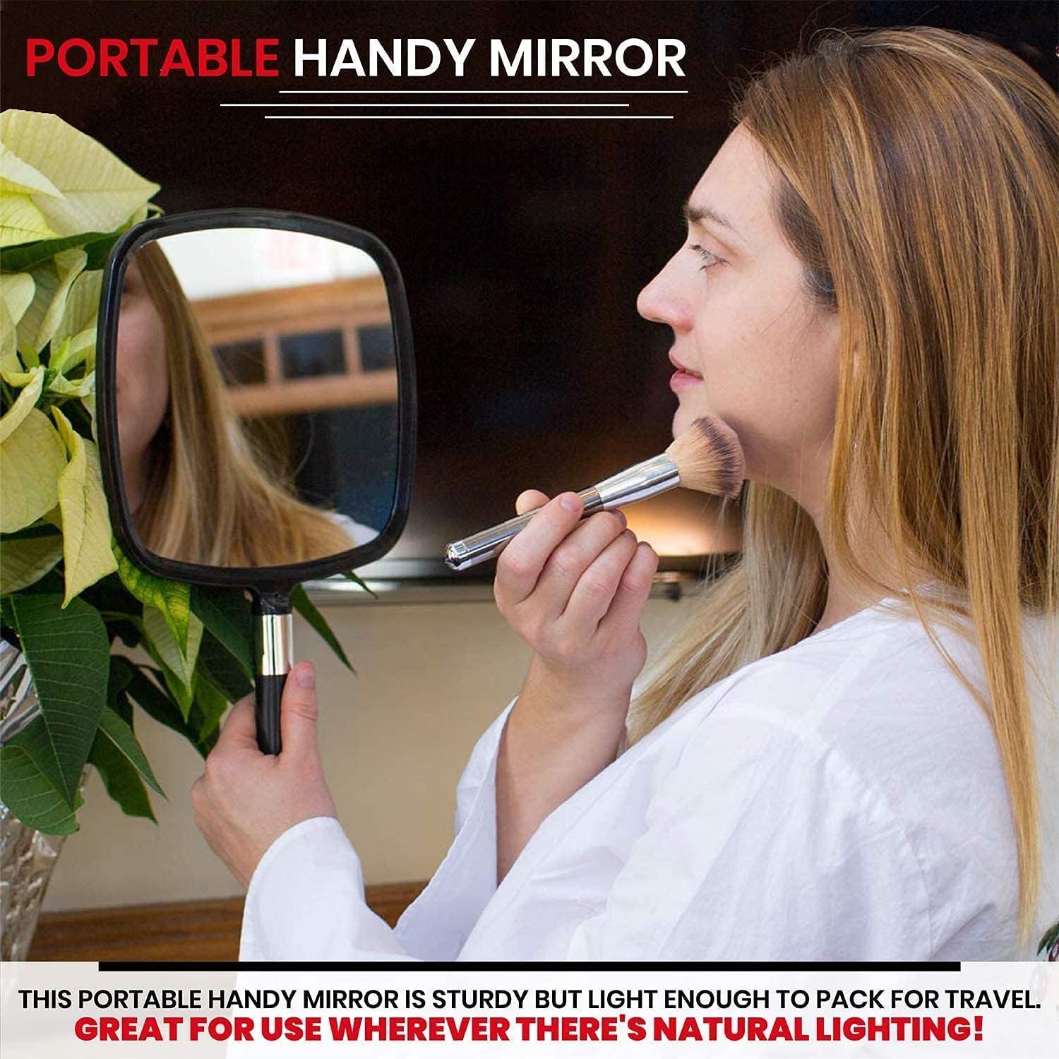 Professional Hand Mirror Large Comfortable Handle 9x13-inch Black