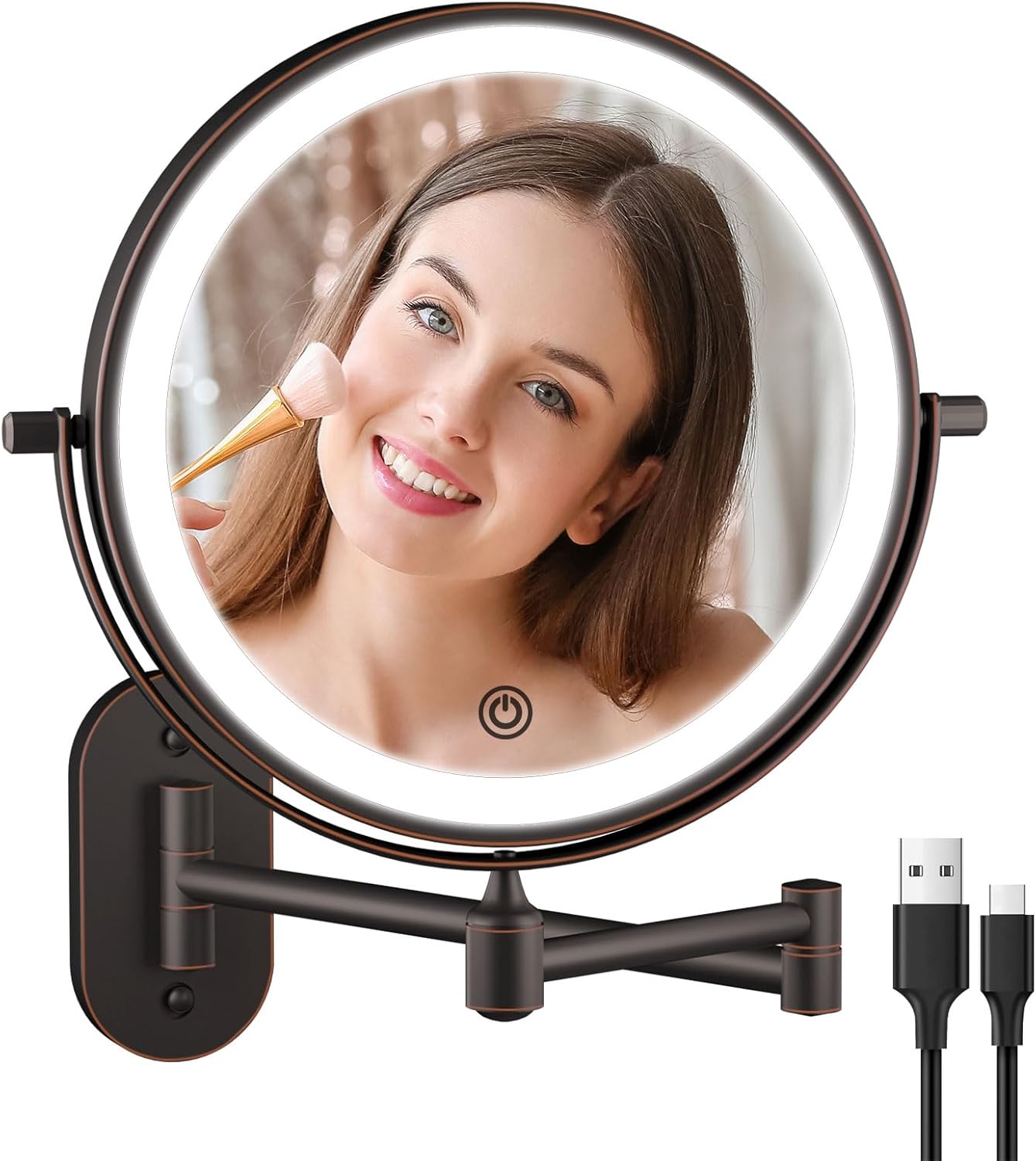 Rechargeable Wall-Mounted Lighted Makeup Vanity Mirror