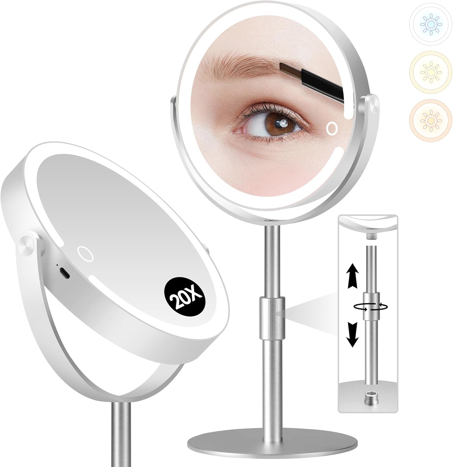 Elegance Make Up Mirror Aluminum Alloy with 20X Lighted Professional features