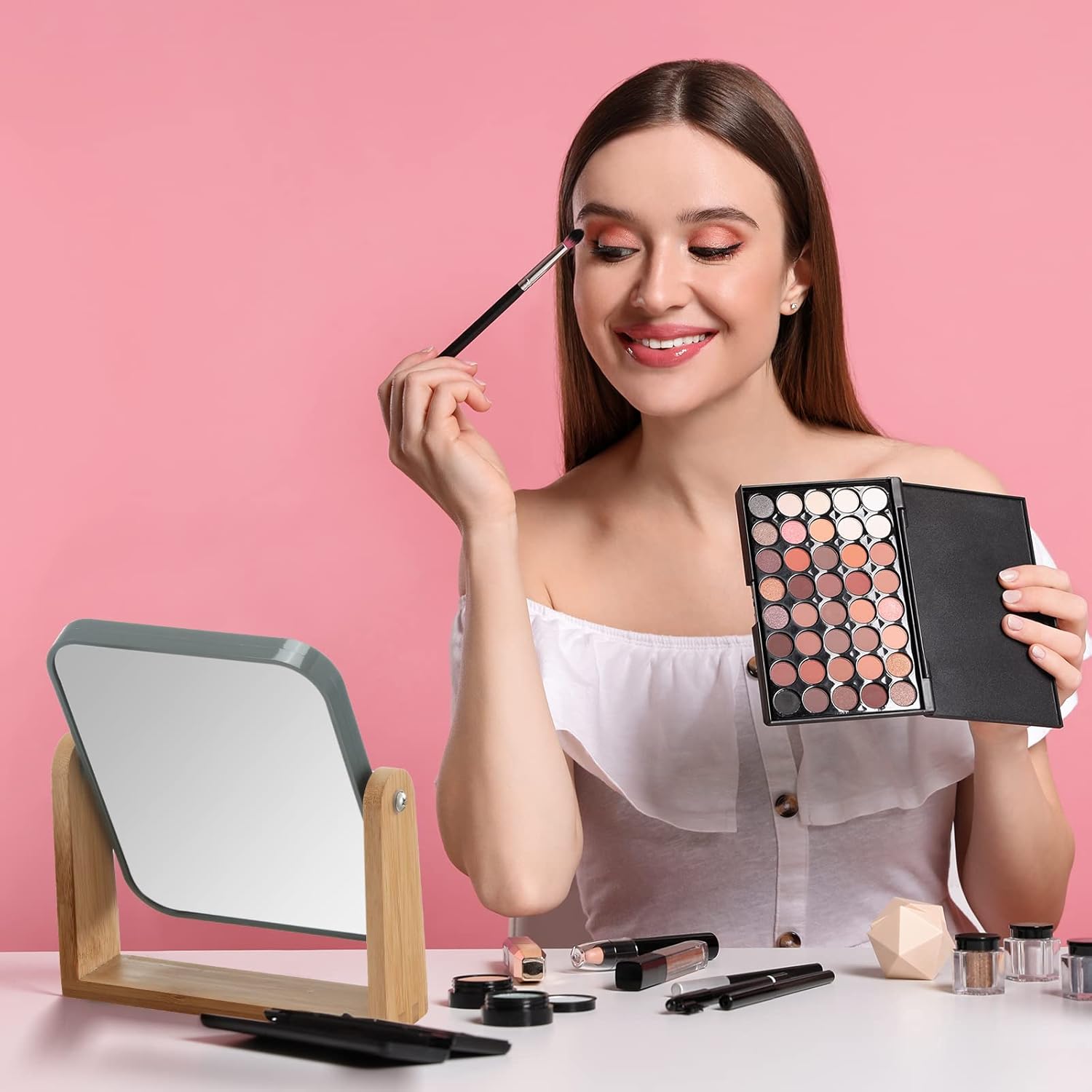 Portion 3X Magnifying Makeup Mirror with Bamboo Stand
