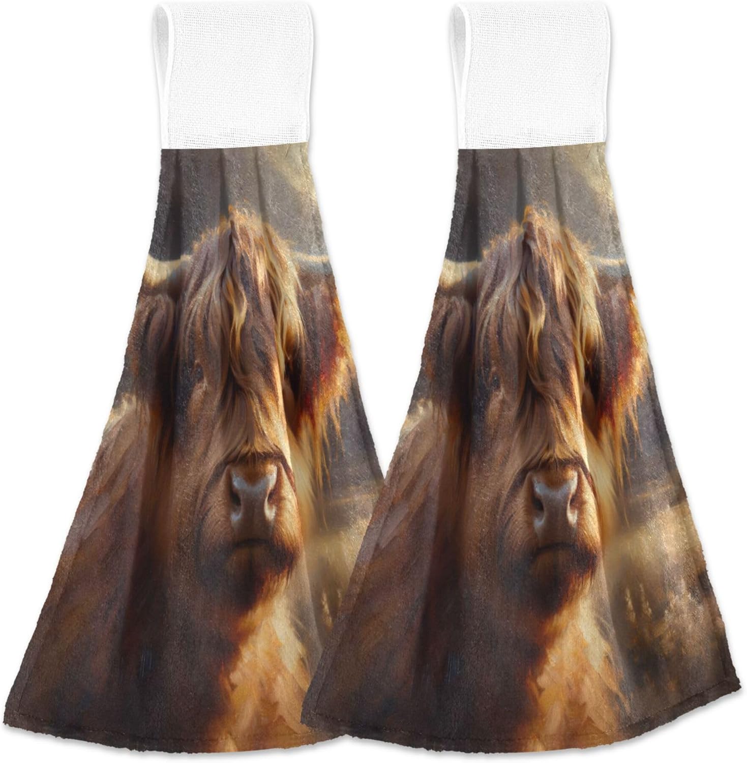 Highland Cow Brown Kitchen Hand Towels