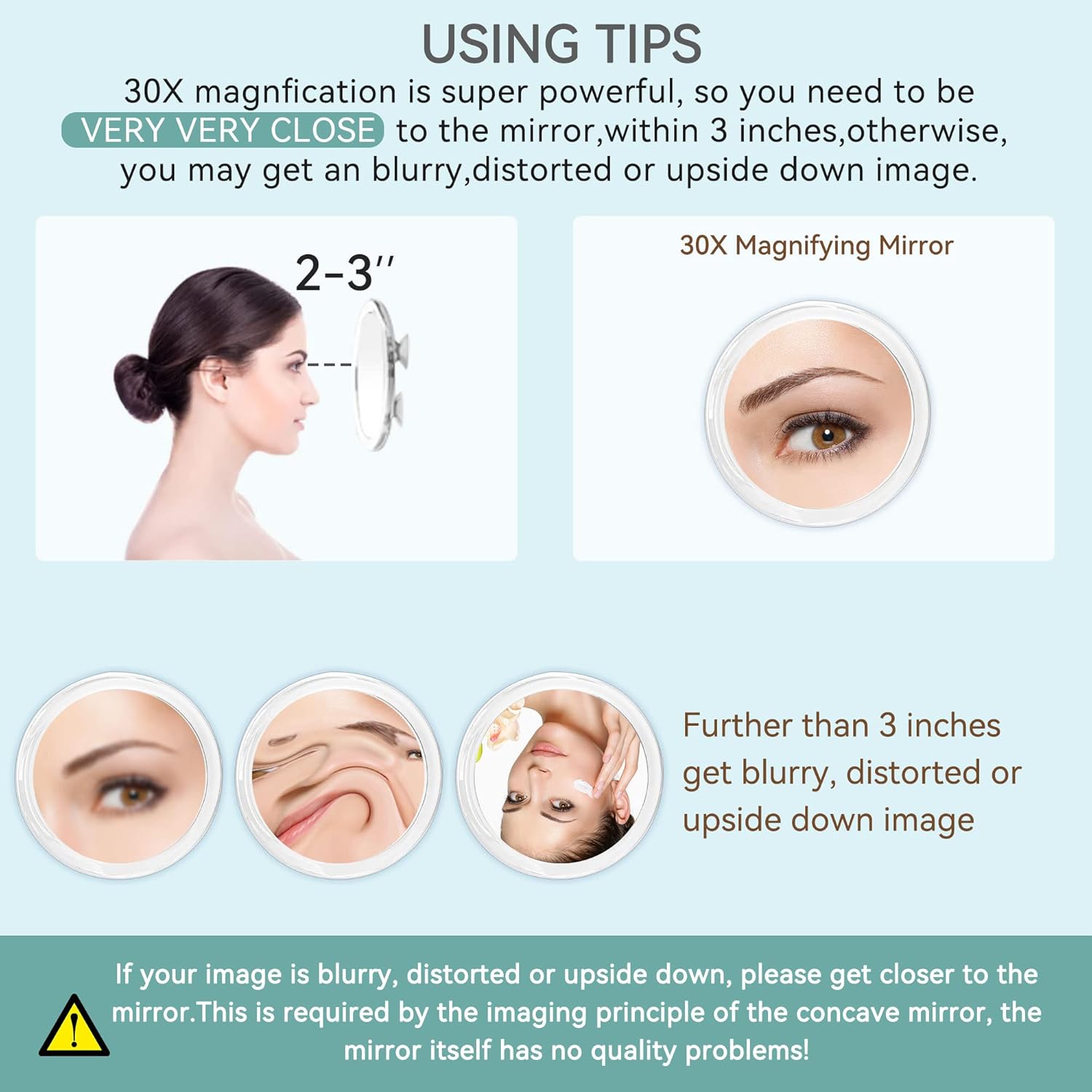 30X Magnifying Mirror for Eyebrows Makeup with Suction Cups