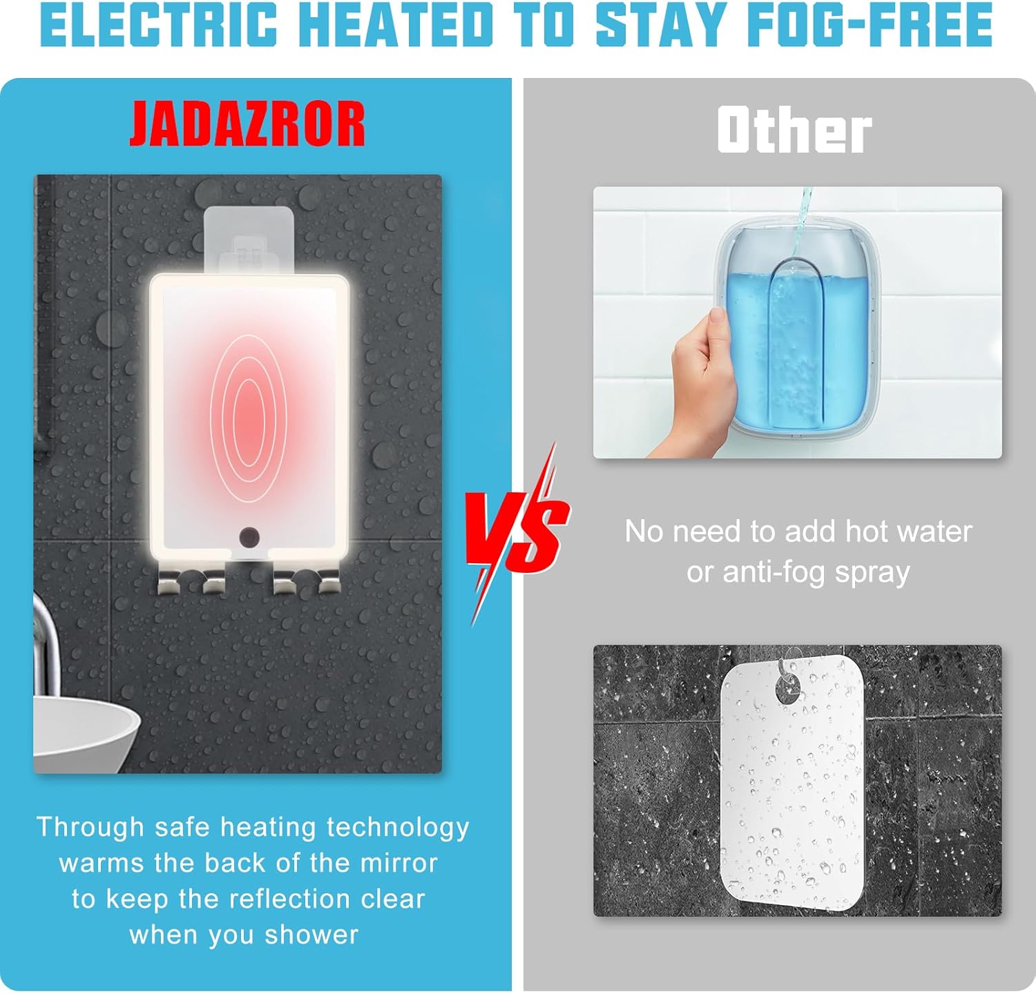 Fogless Heated Shower Mirror for Shaving