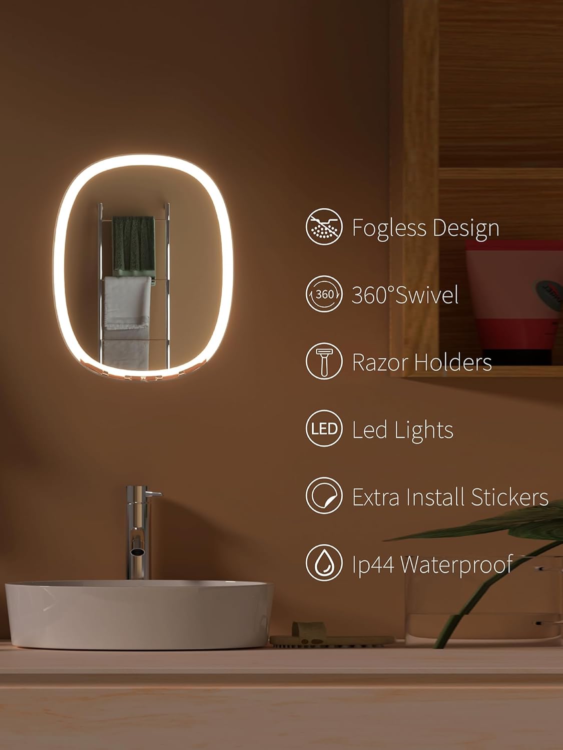 Fog-Free LED-Lit Shower Mirror