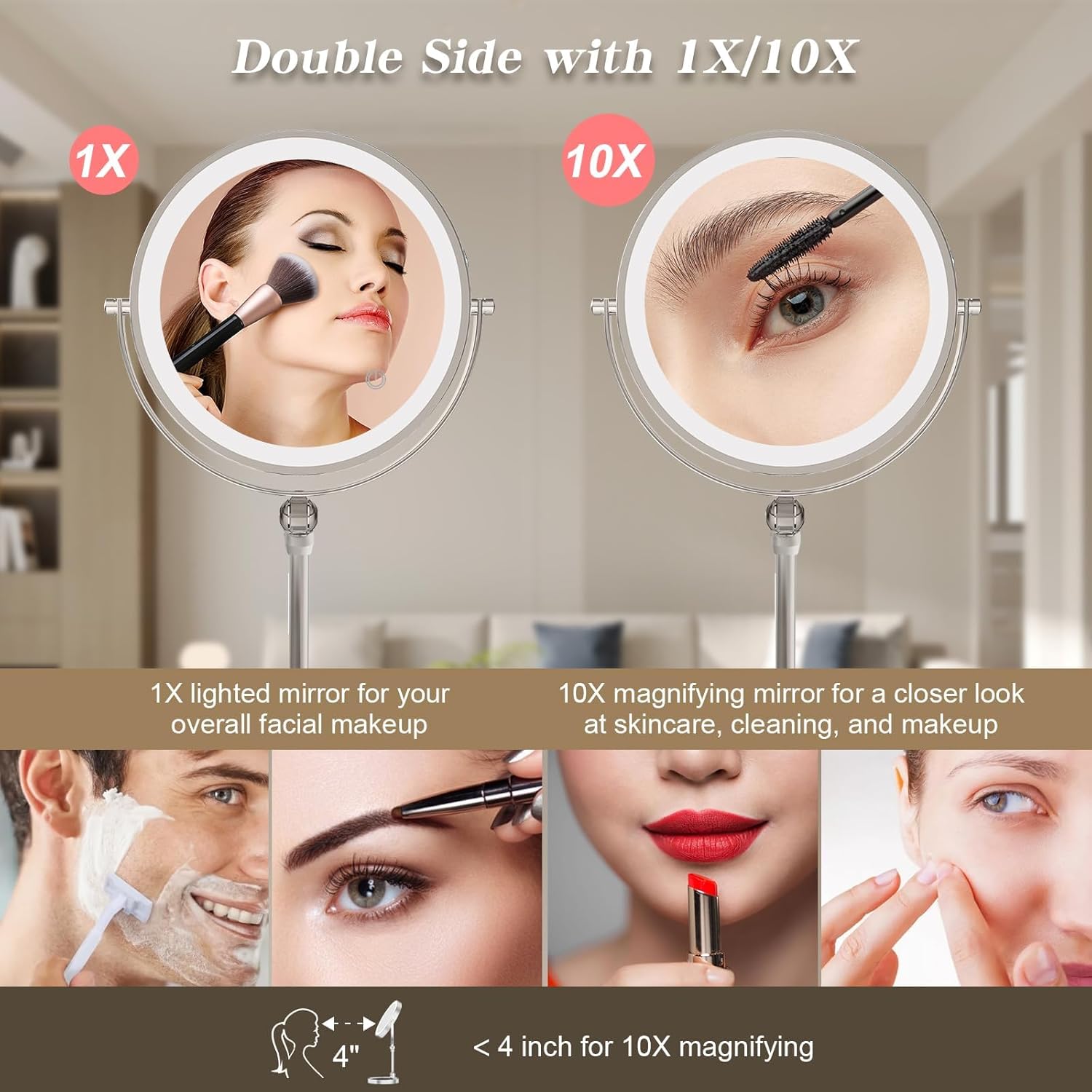 9 Magnifying Makeup Mirror Rechargeable with Lighted Features