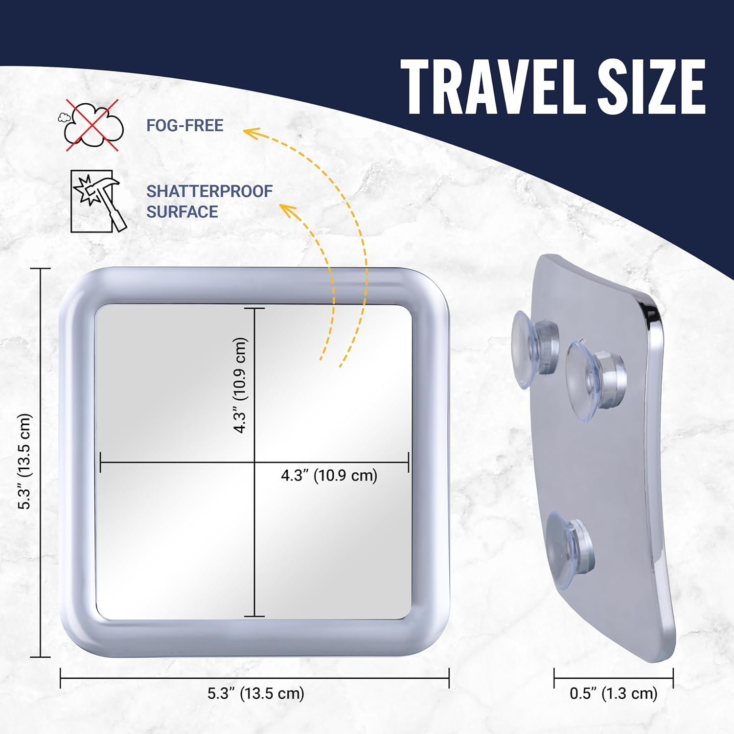 MirrorVana Travel Shower Mirror - Small Chromed Anti-Fog with suction cups