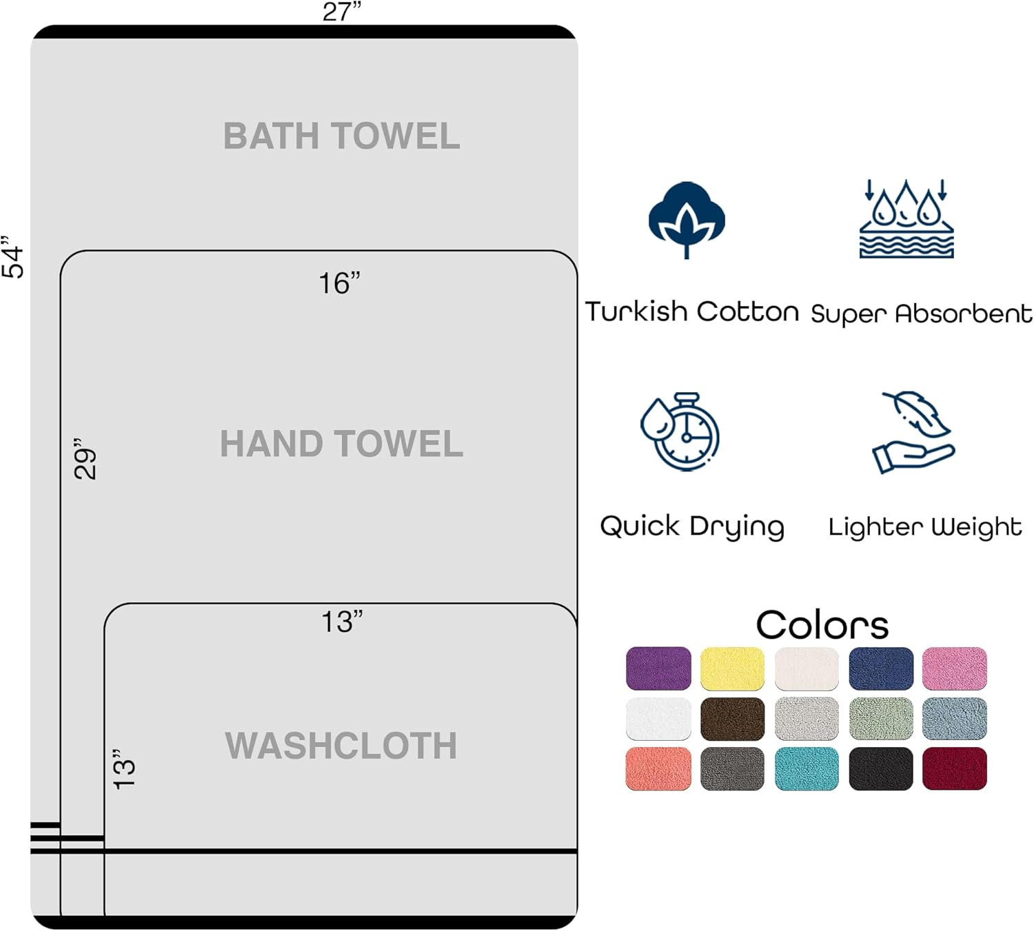 Beautiful Premium Turkish Cotton Bath Towels Set by Hawmam Linen