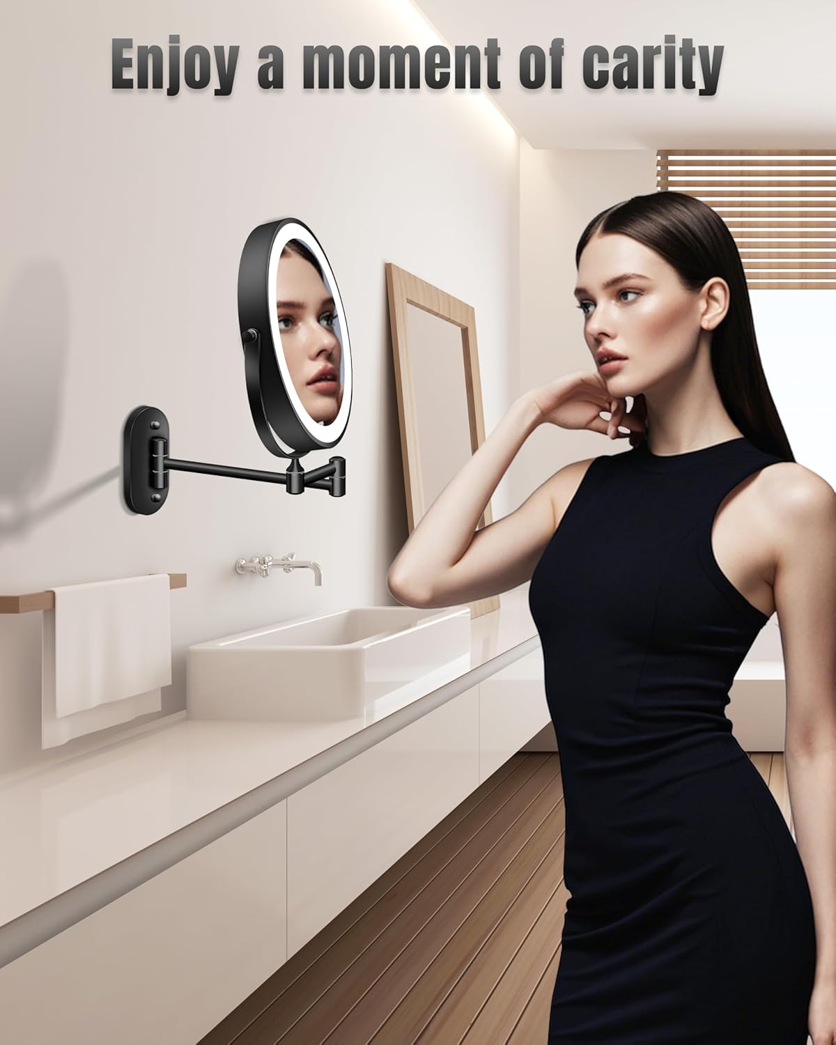 Wall-Mounted Makeup Mirror with 20X LED Lights 360 Rotation