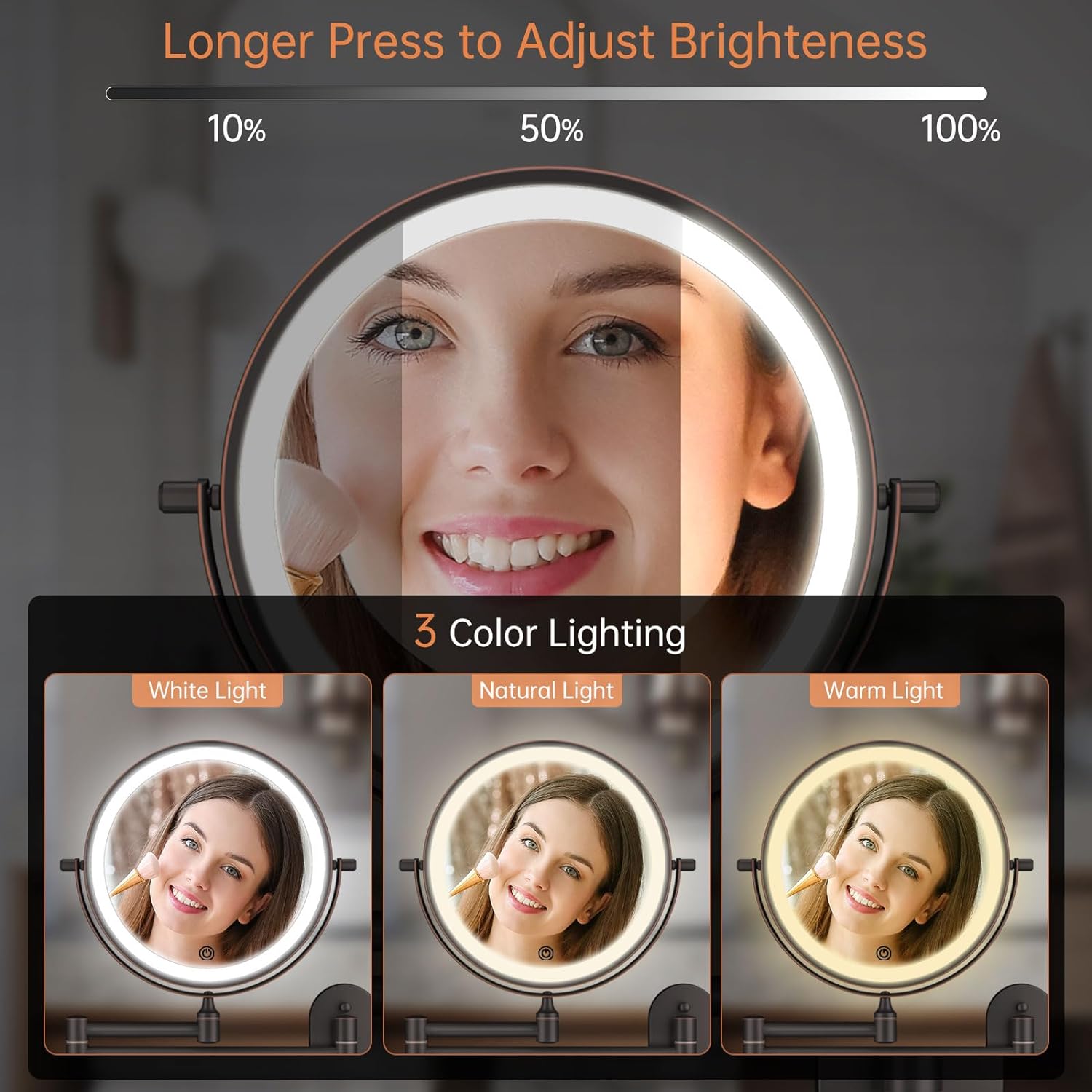 Rechargeable Wall-Mounted Lighted Makeup Vanity Mirror