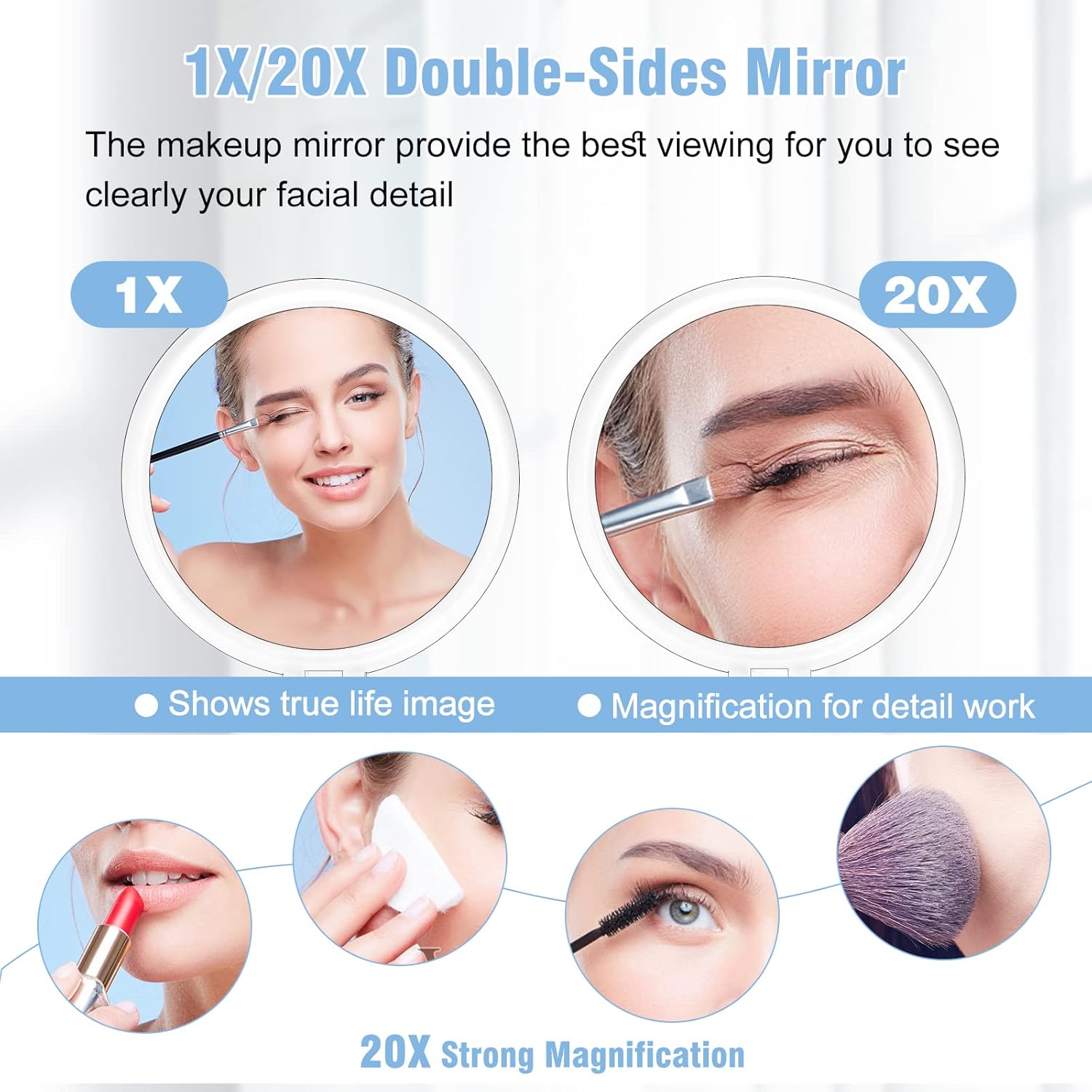 20x Magnifying Handheld Mirror 6-inch Double-Sided Travel-Friendly