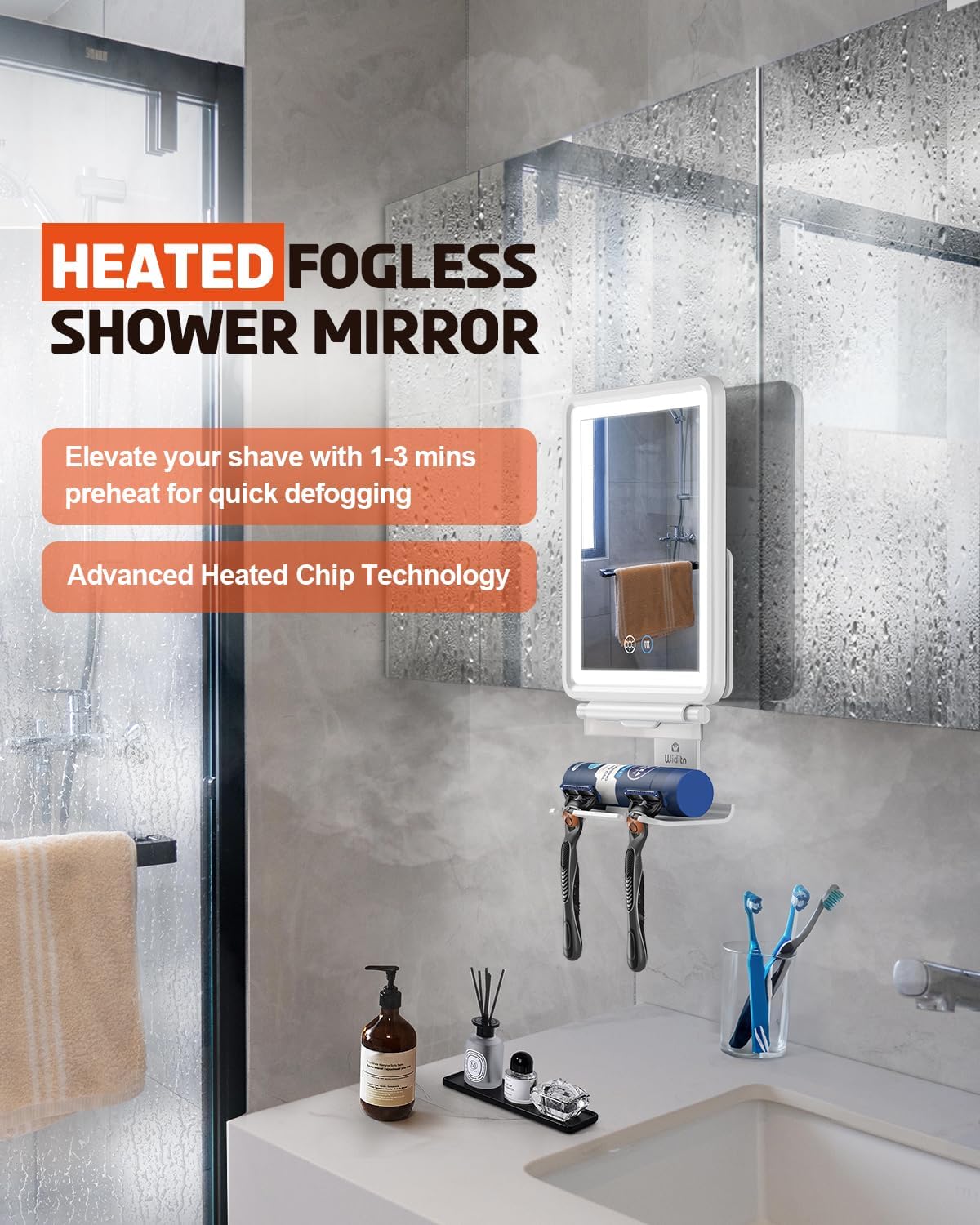 Fogless Shaving Mirror with Heating Lights