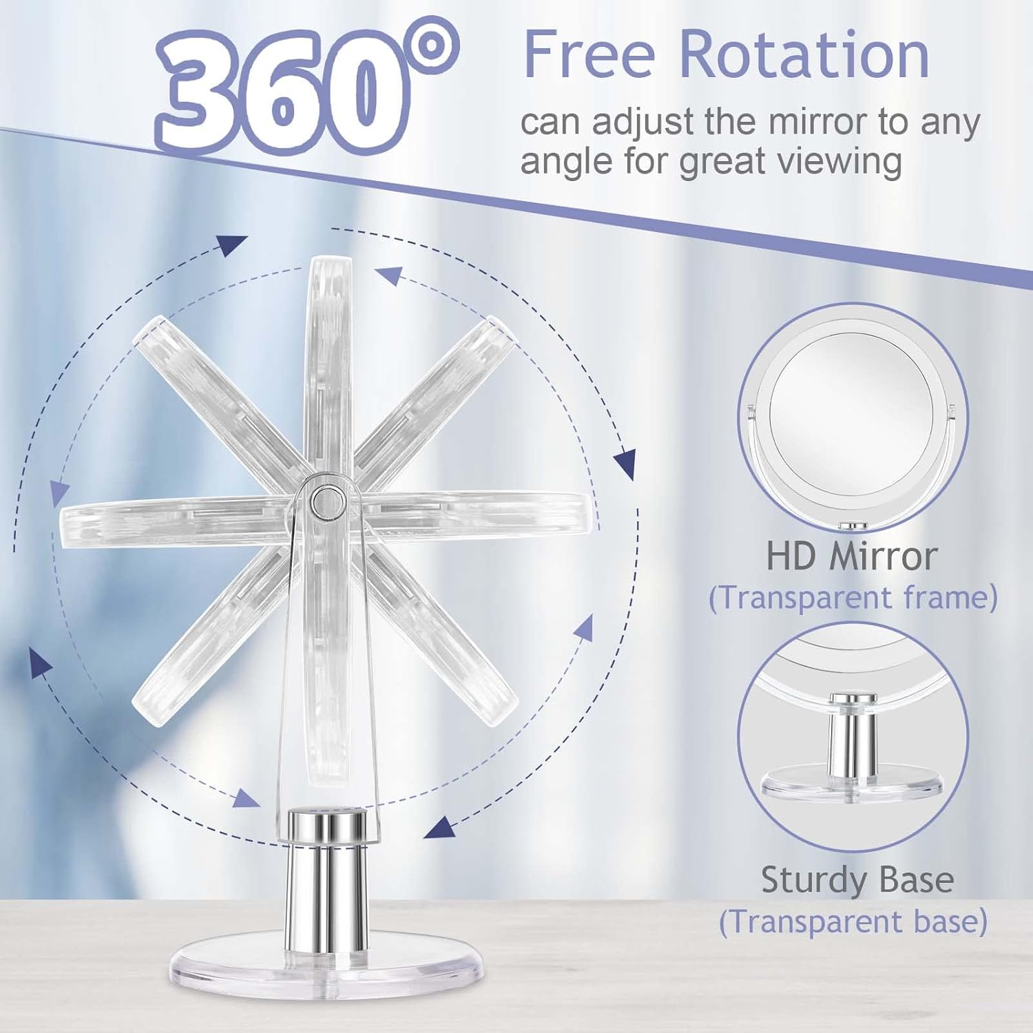 Stylish Double-Sided Makeup Mirror with 1X 15X Magnification