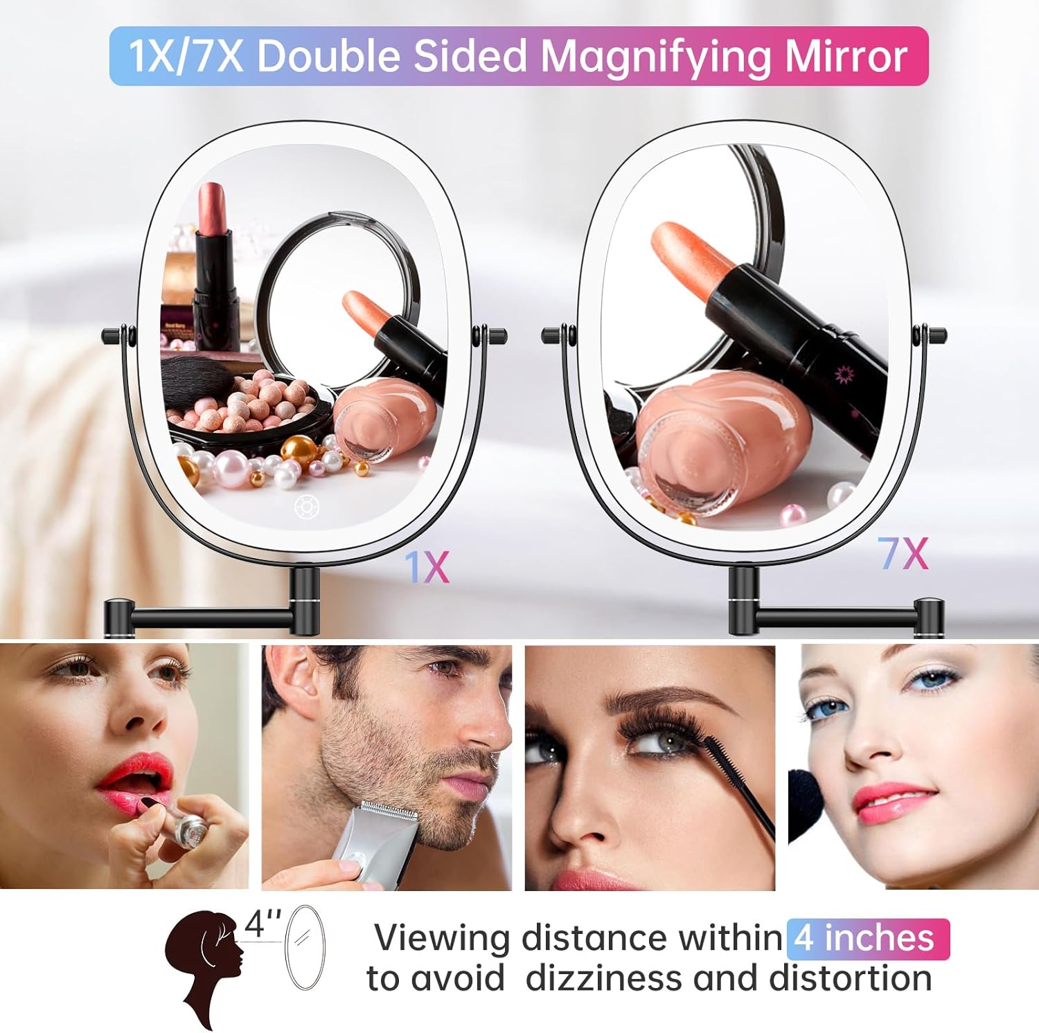 FUNTOUCH Rechargeable Wall-Mounted Lighted Makeup Vanity Mirror