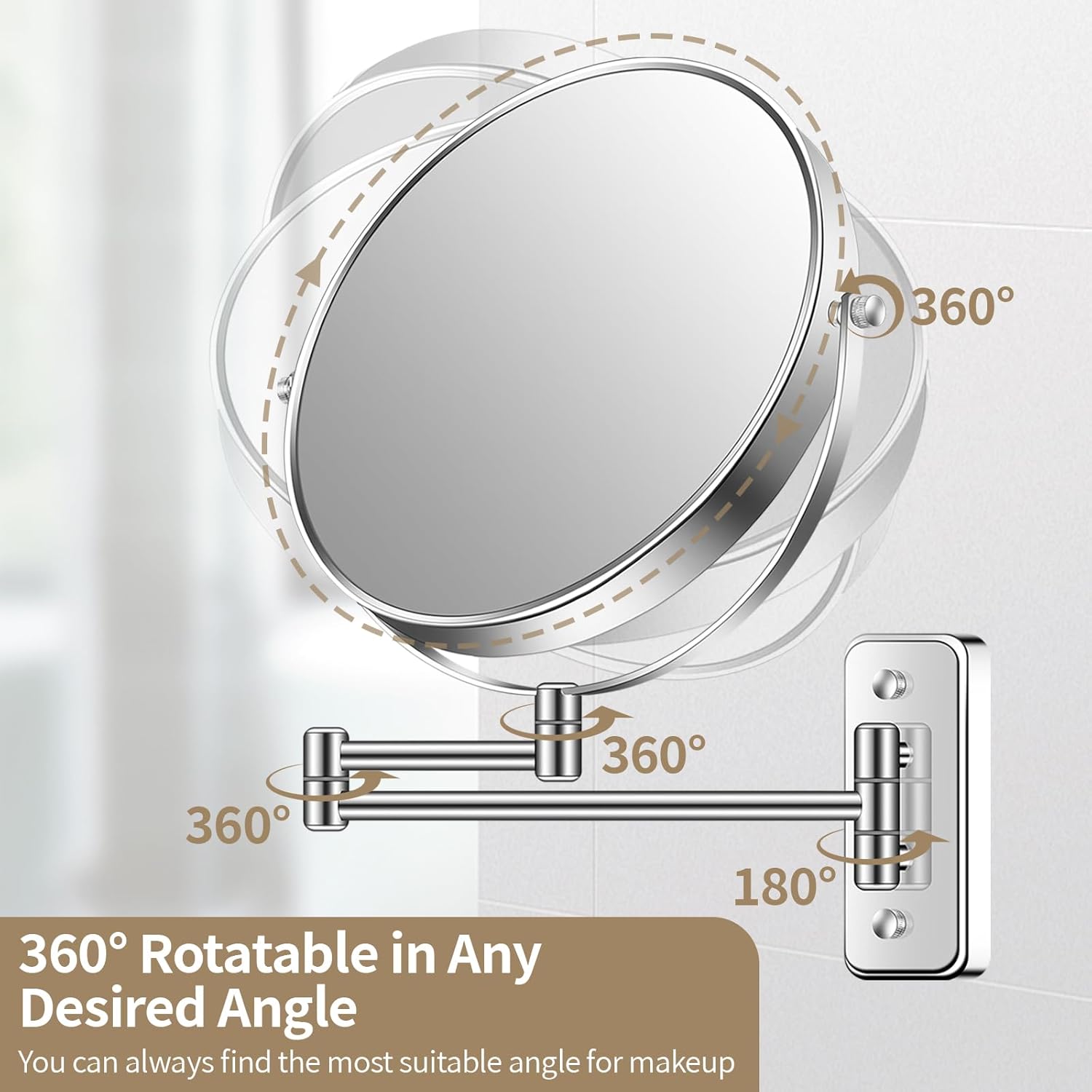 8 Wall Mounted Magnifying Mirror for MakeUp Grooming in Chrom