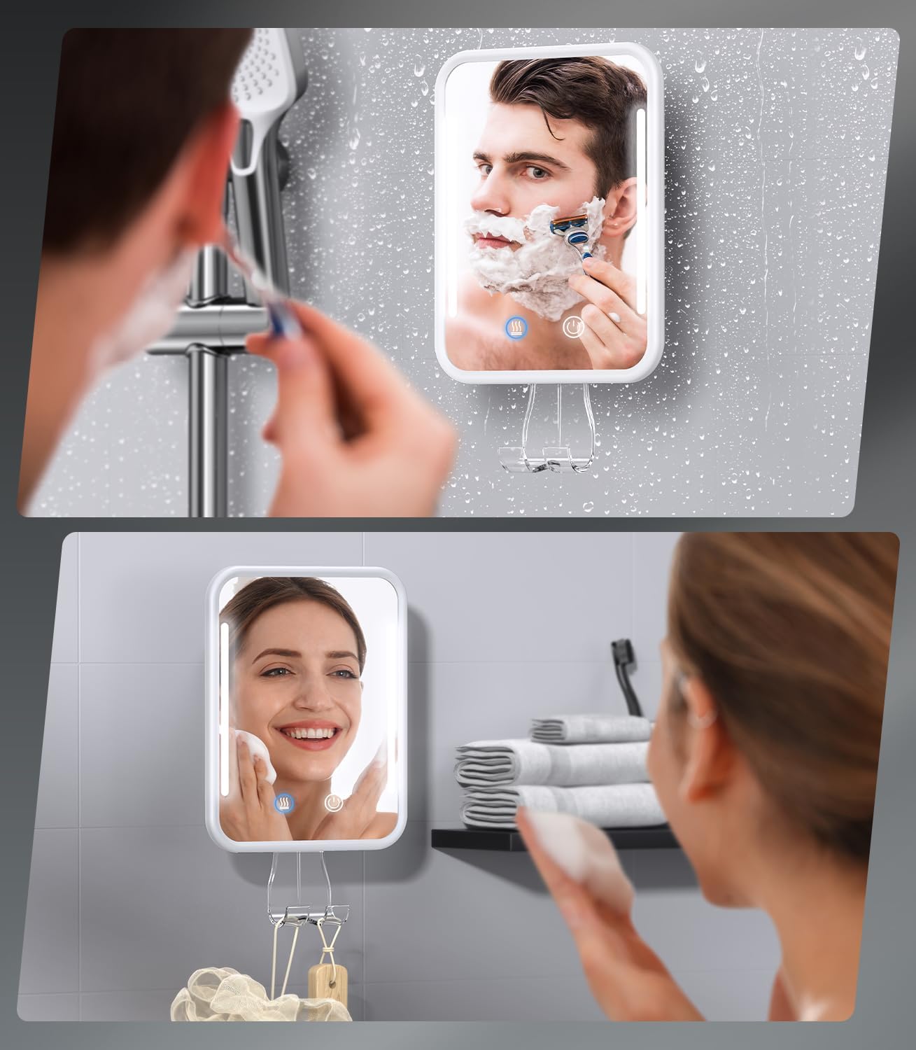 Gospire Heated Fogless Shower Mirror No-Fog Waterproof Rechargeable No Drilling