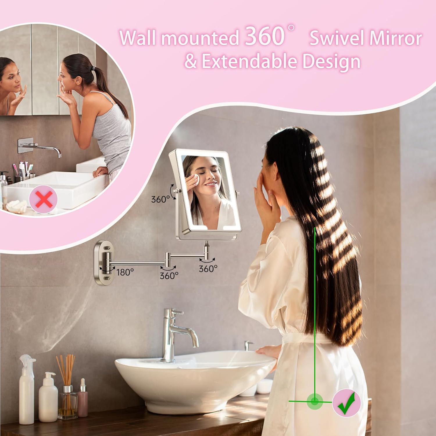 FASCINATE Rechargeable Wall-Mounted Makeup Mirror