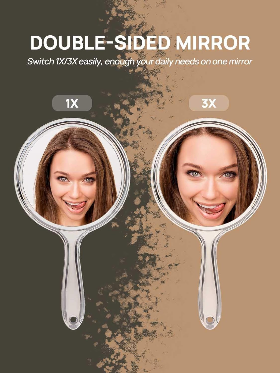 OMIRO Hand Mirror with 3X Magnification Double-Side Compact Durable