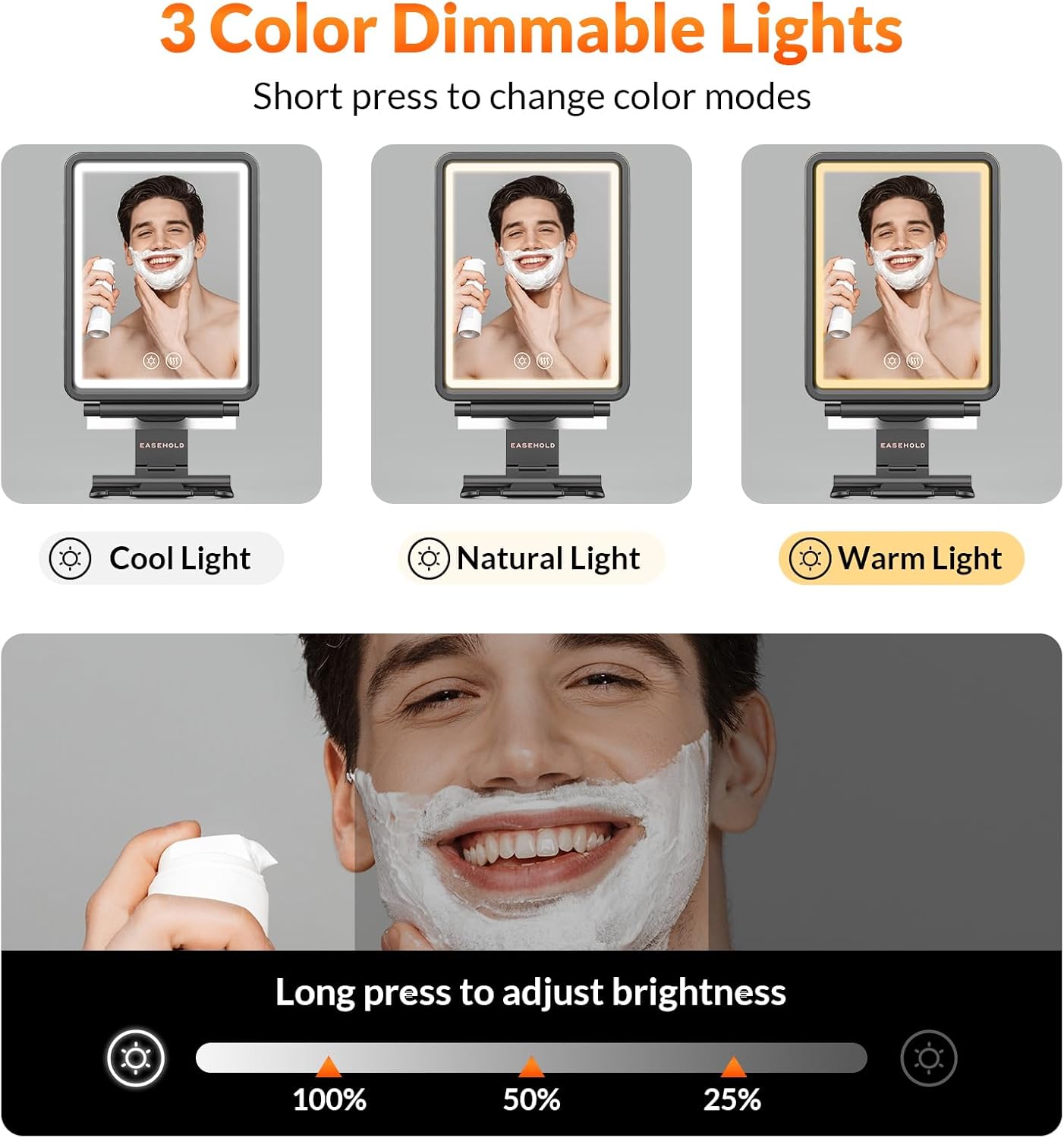 EASEHOLD Fogless Shaving Mirror with 5000mAh Rechargeable Led