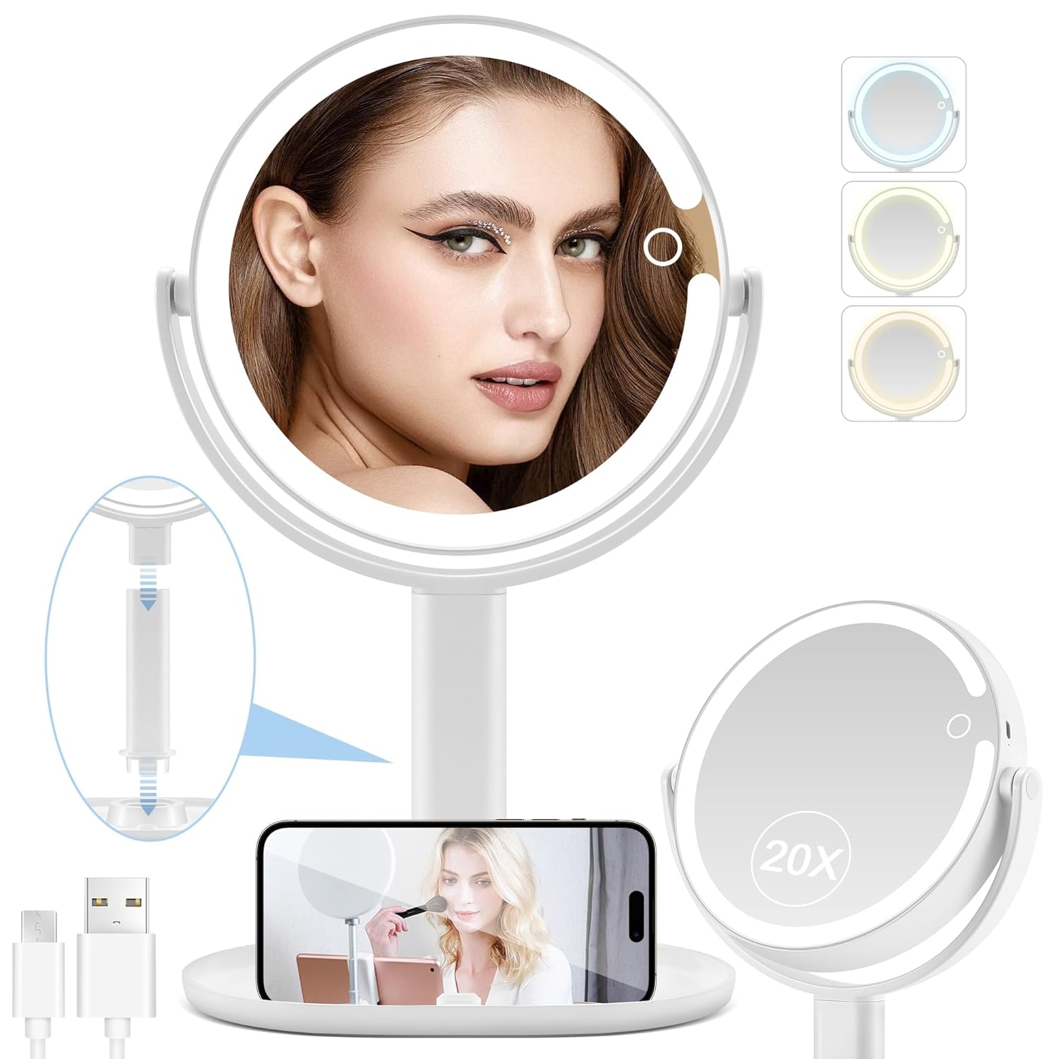 MIYADIVA Double-Sided Makeup Mirror with LED Lights