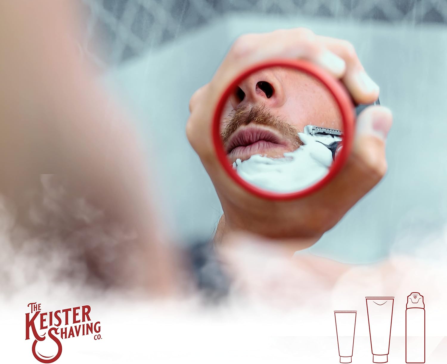 The Keister Pocket grips your gel can super-sharp anti-fog mirror