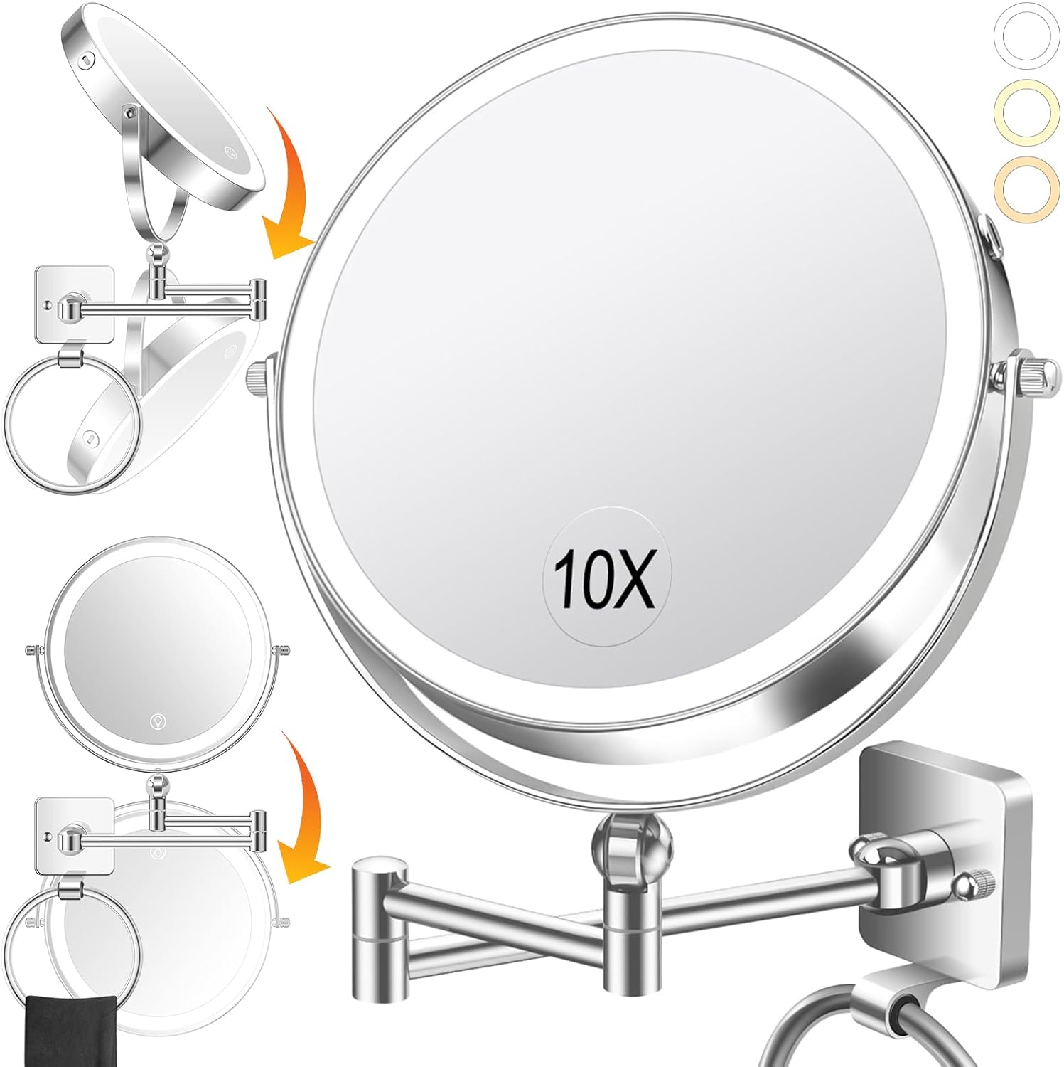 Wall-Mounted 360-Degree Adjustable Makeup Mirror