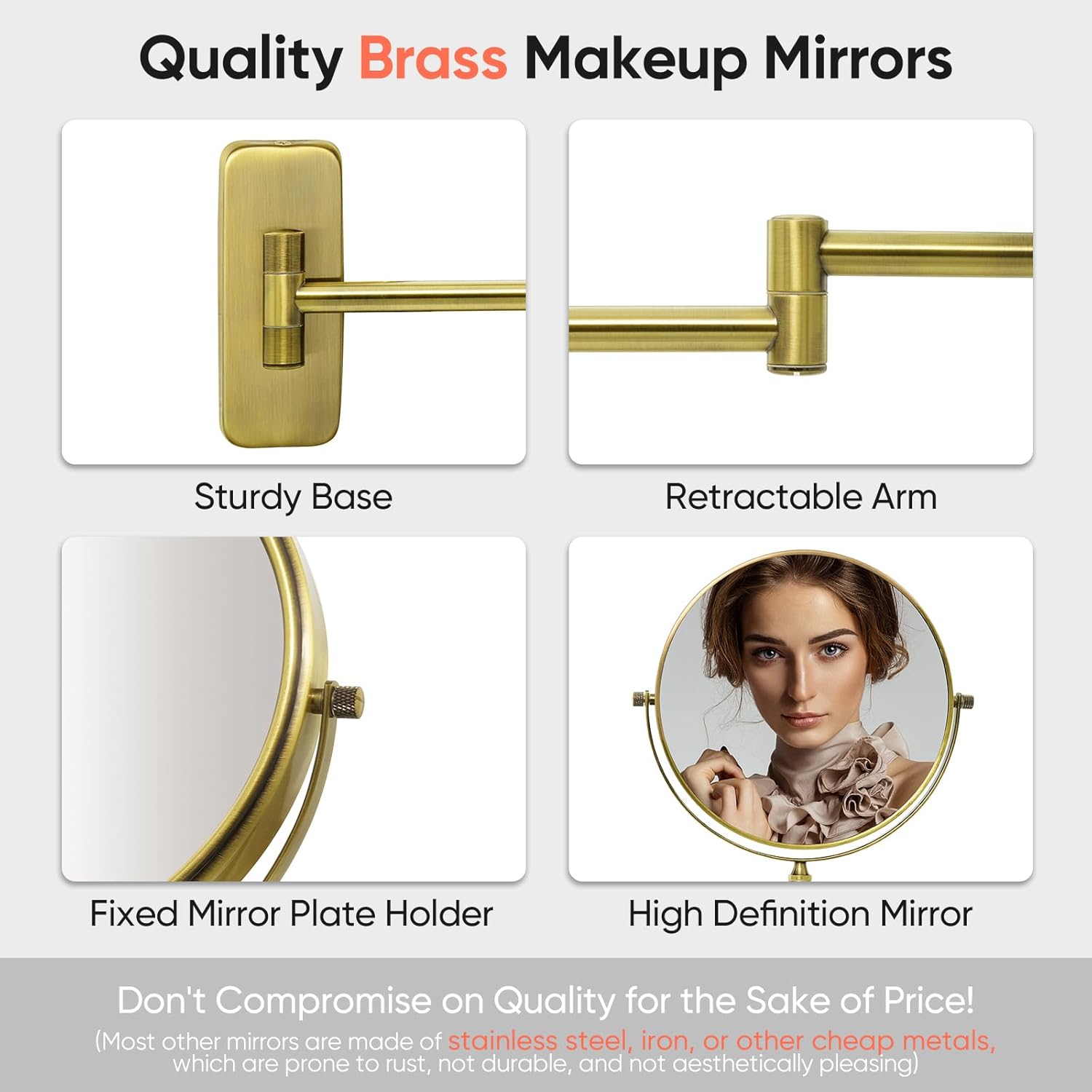 GURUN 8-Inch Double-Sided Wall Mount Makeup Mirror with 7X Magnification