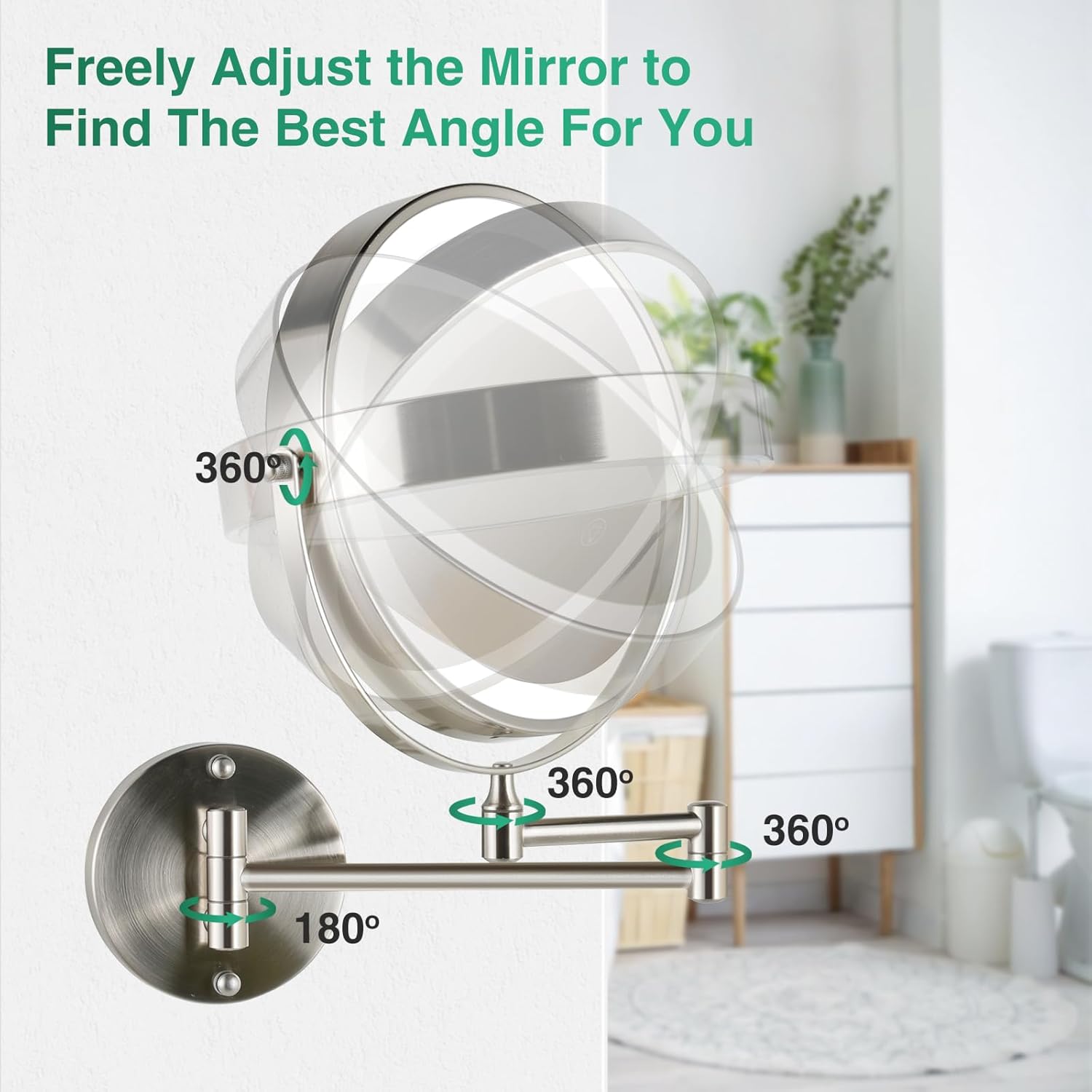 Rechargeable Wall Mounted Makeup Mirror with Lights Extension